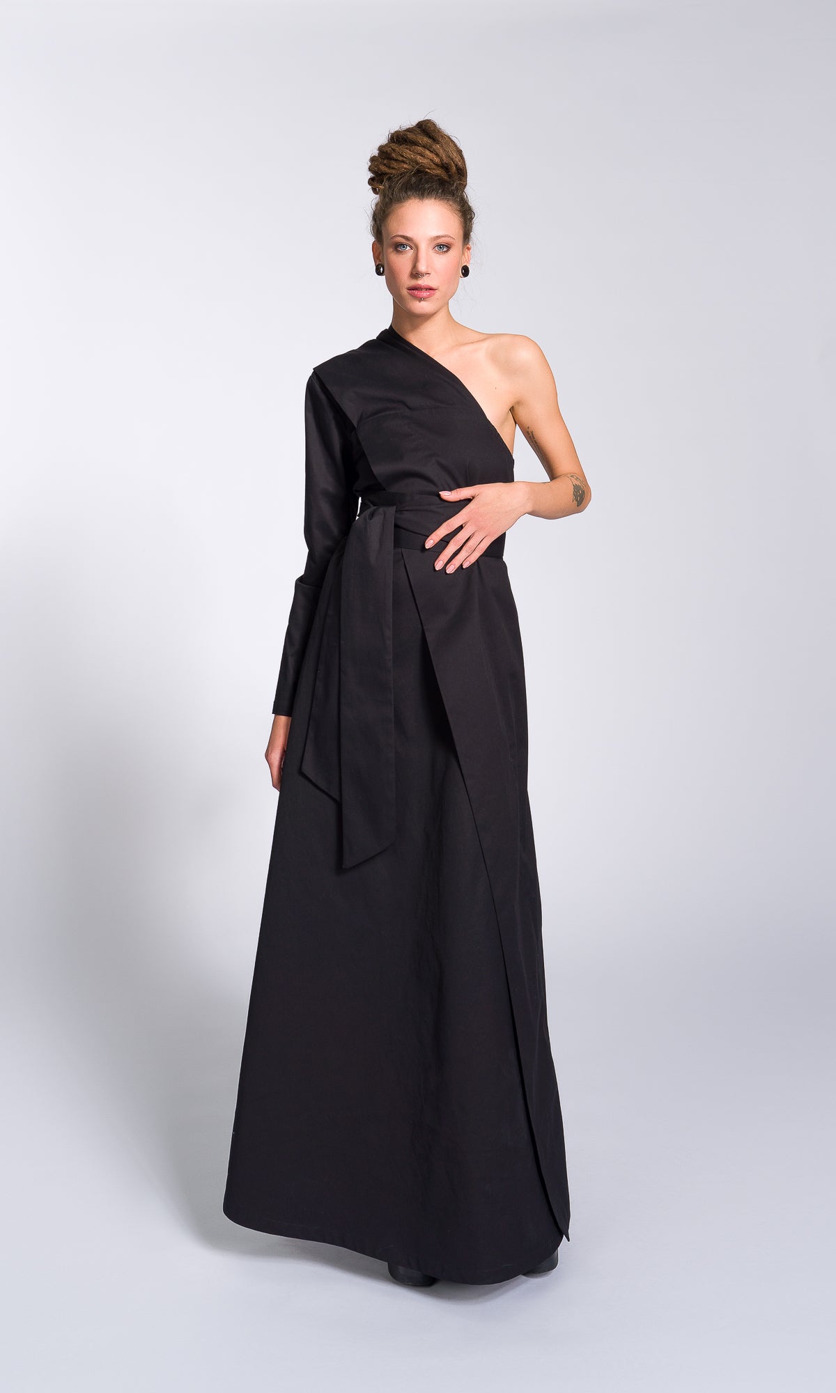 One Shoulder Maxi Dress with Belt - AAKASHA