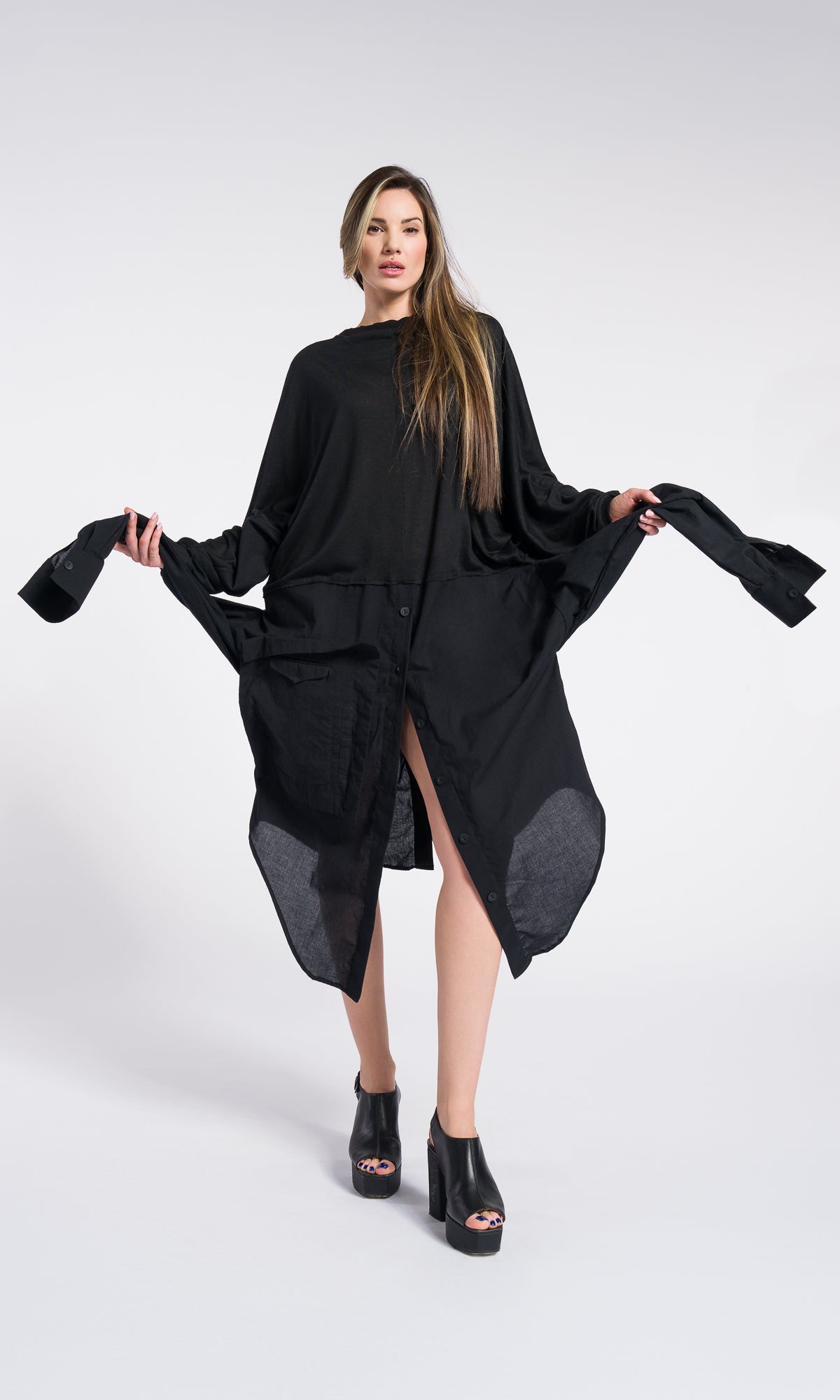Deconstructed Oversized Shirt Black Dress