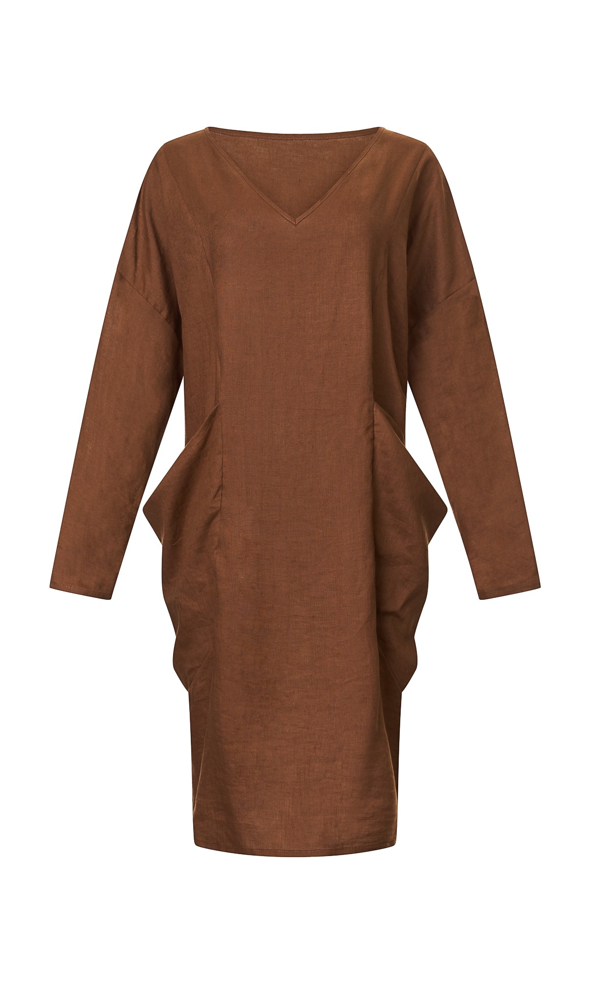 Midi Linen Dress with Large Pockets - AAKASHA