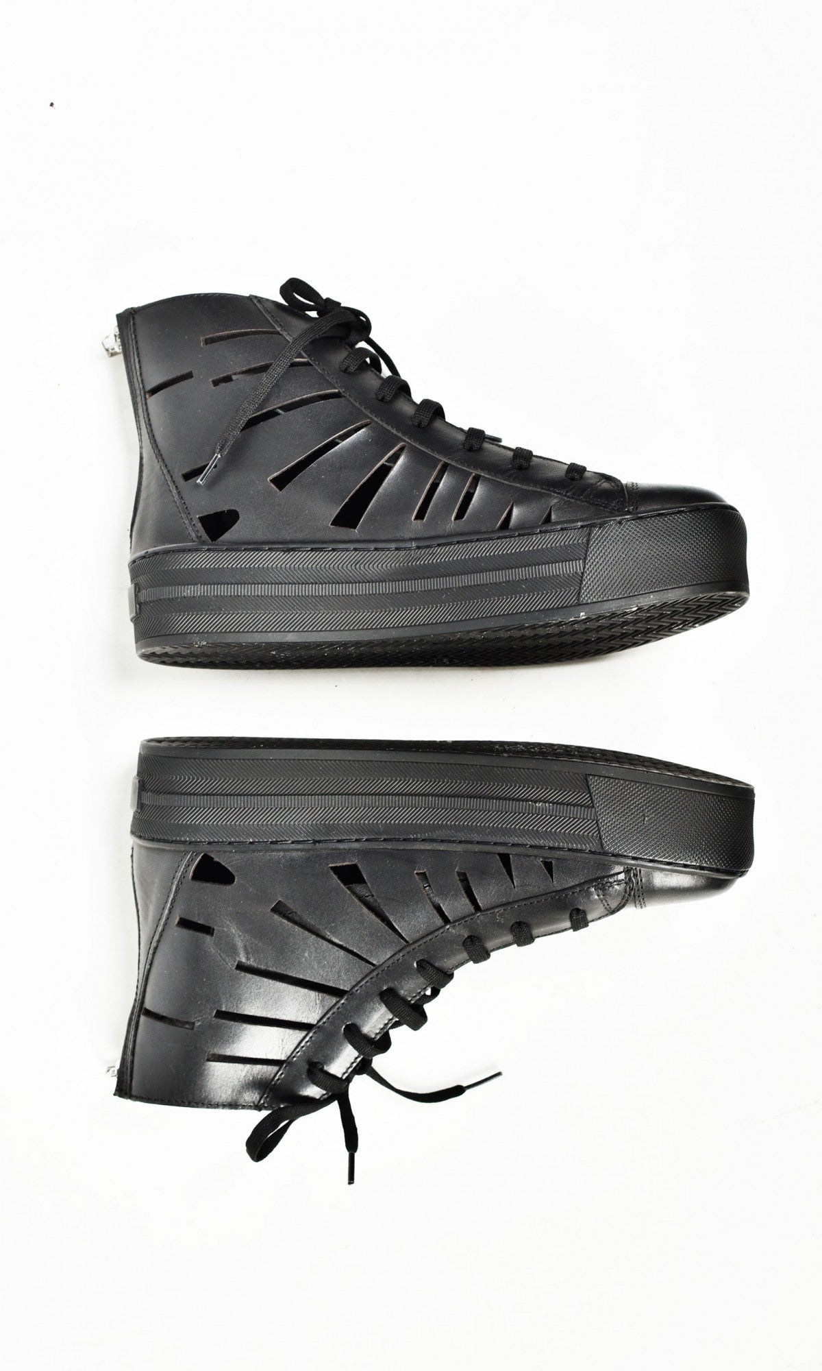 All Black Cutout High Leather Sneakers