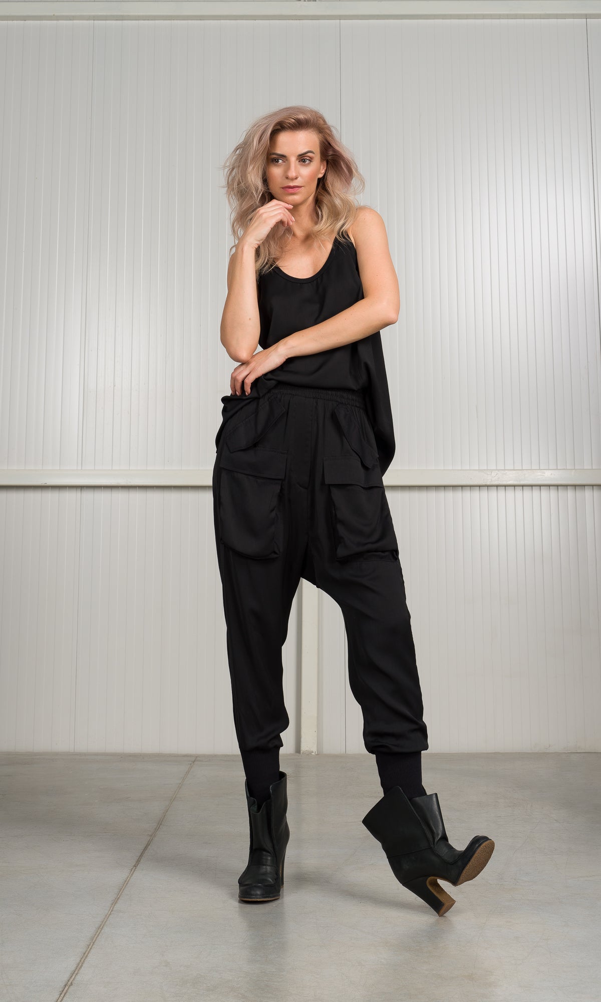 Satin Drop Crotch Cargo Pants - AAKASHA