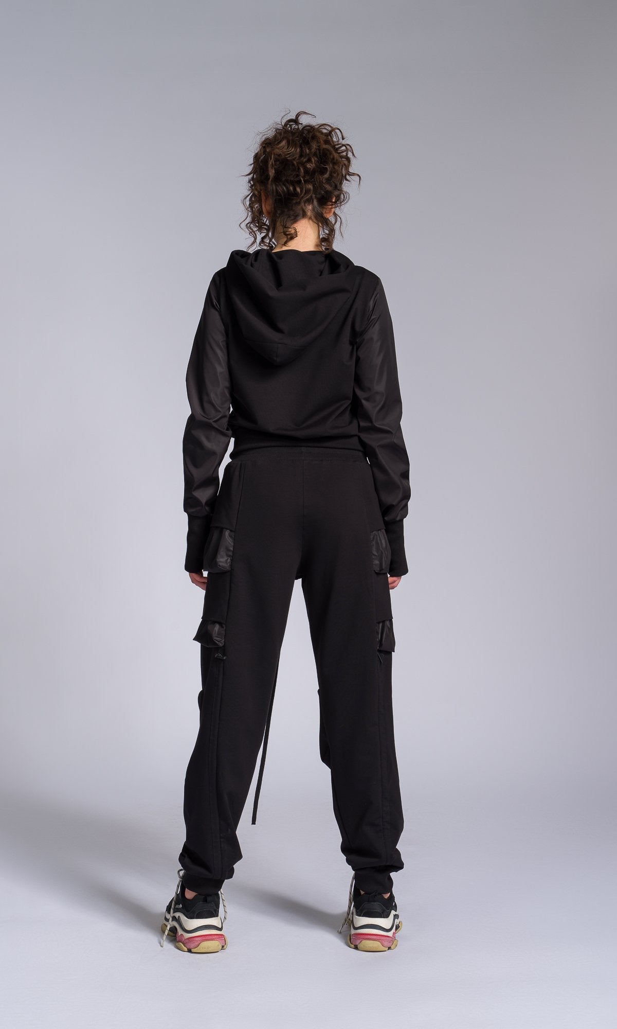 Two-piece Set of Jogger Pants and Hoodie with Asymmetric Closure - AAKASHA