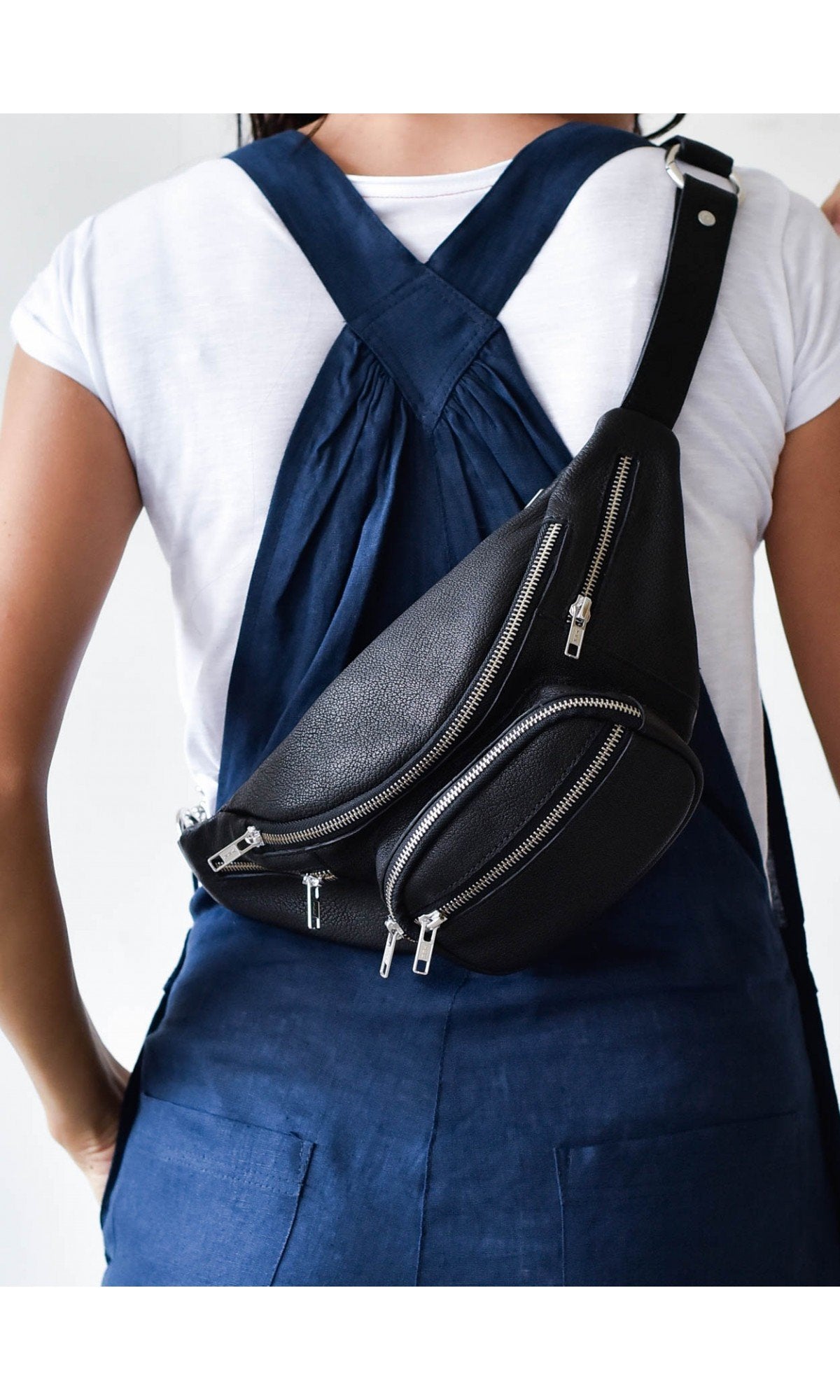 Leather Bum Bag with Zipper Pockets