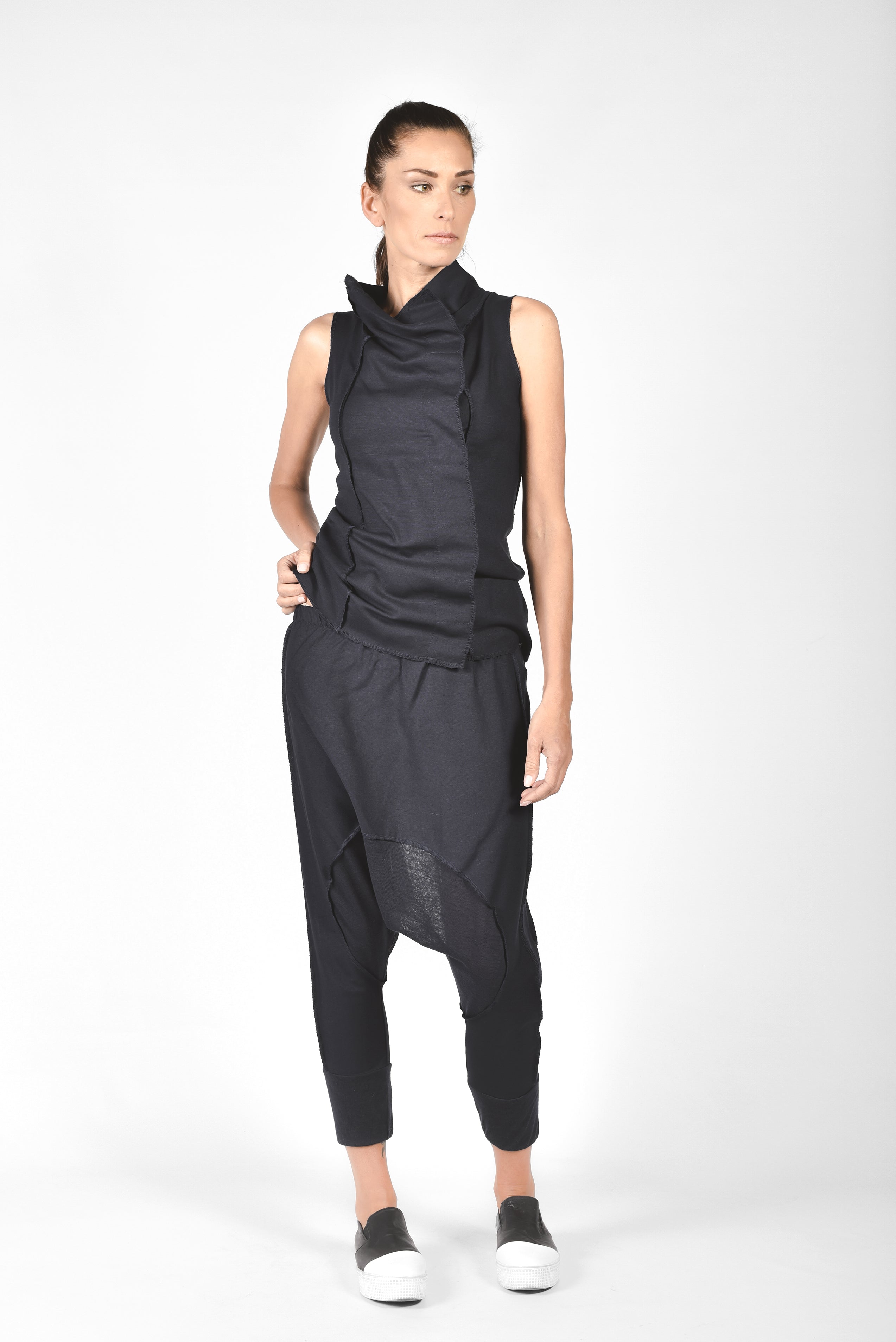 Drop Crotch Linen Knit Harem Pants