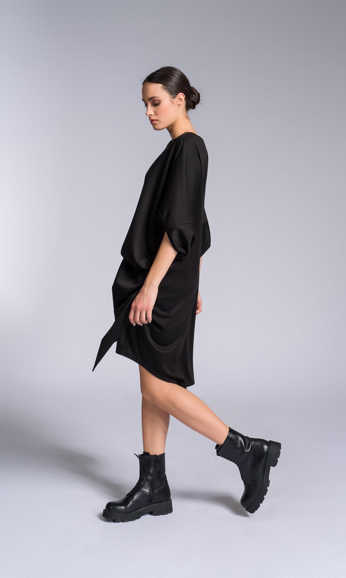 Wide Tucks Asymmetric Dress - AAKASHA