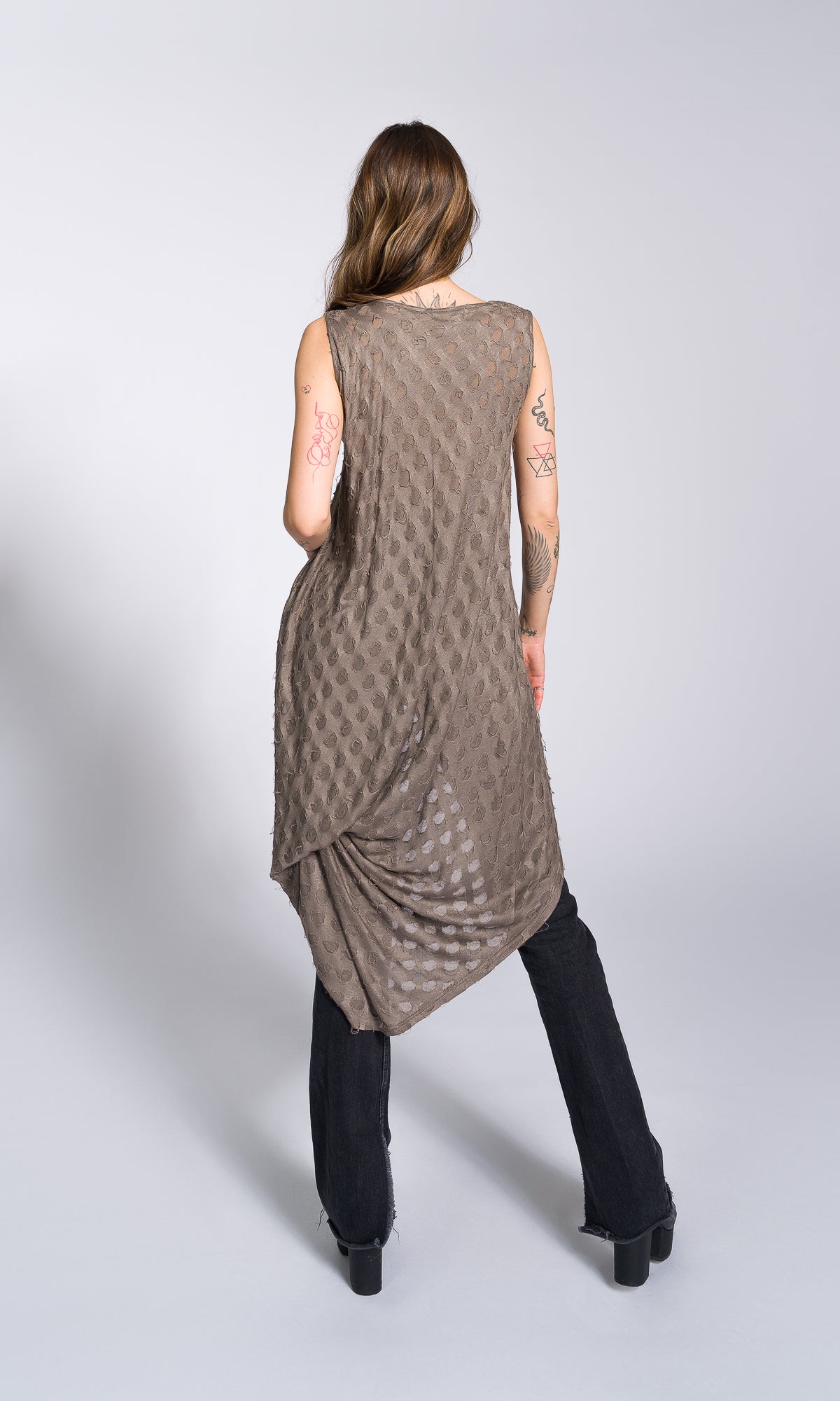 Sleeveless Tunic with Long Draped Back - AAKASHA