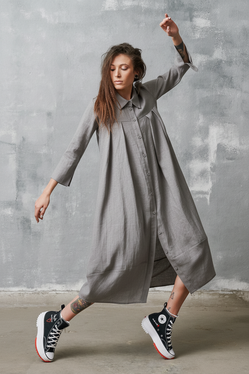 Cocoon Leinenhemdkleid