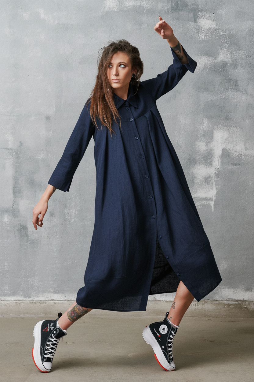 Cocoon Leinenhemdkleid
