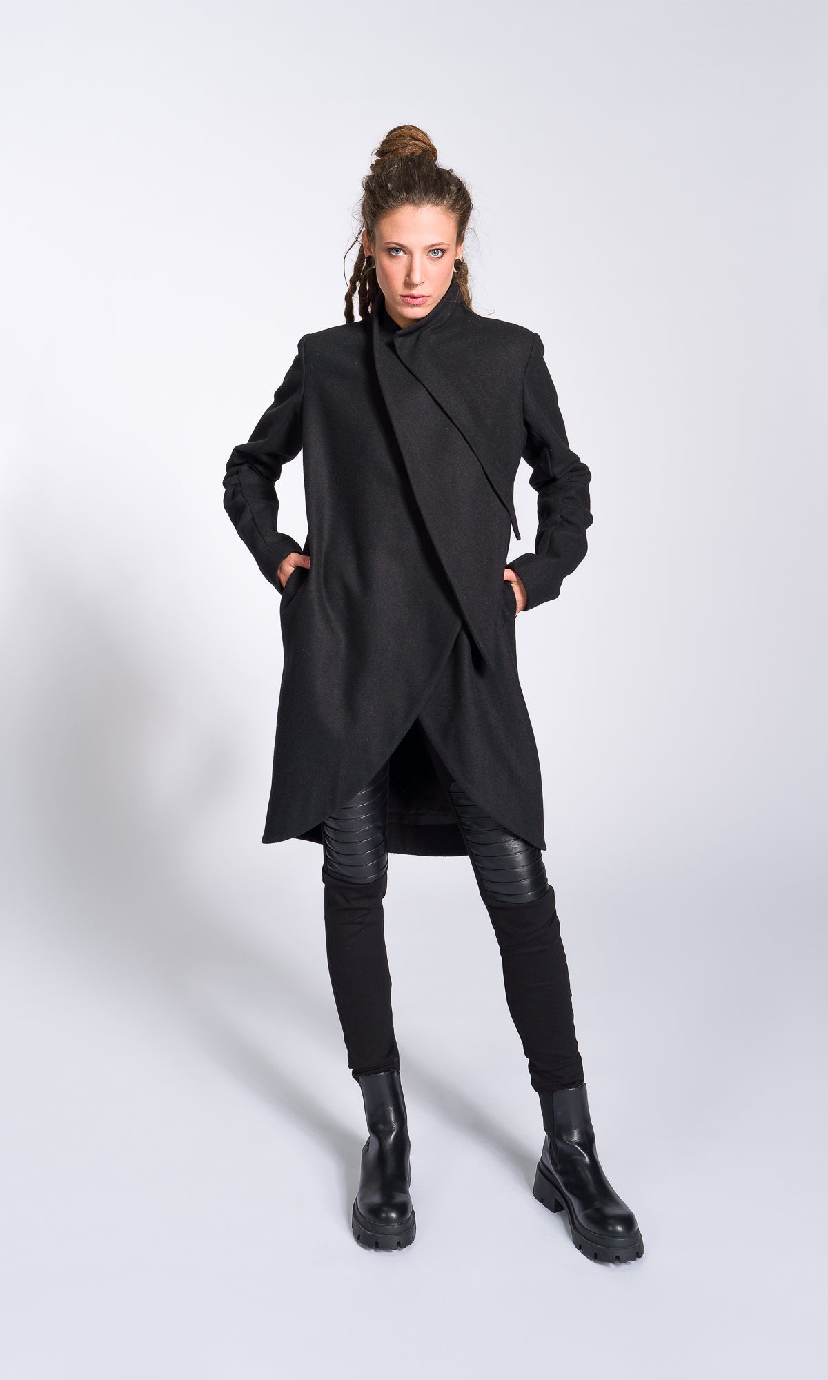 Wool Felt Coat with Asymmetric Tiered Closure - AAKASHA