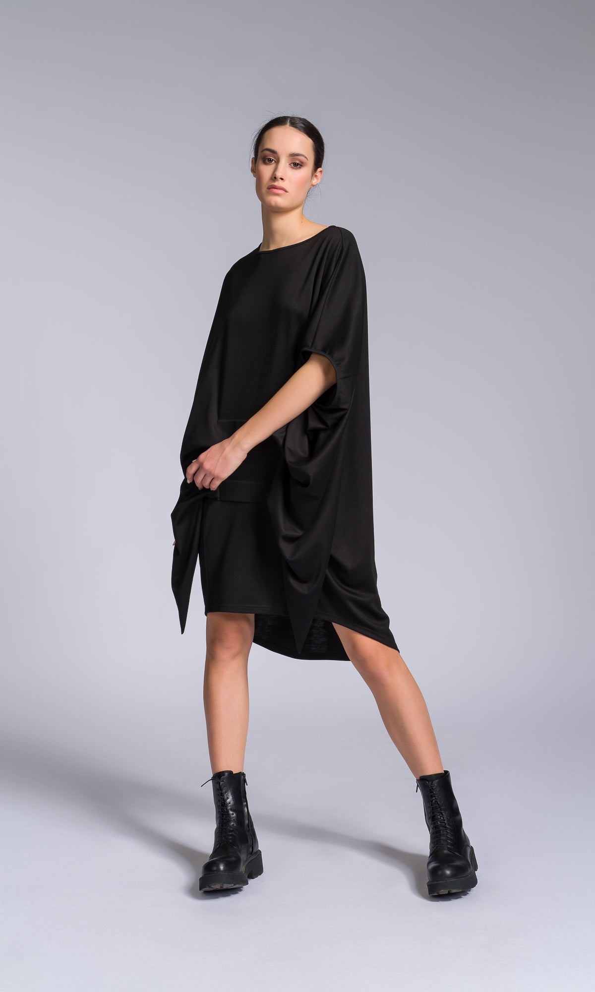 Wide Tucks Asymmetric Dress - AAKASHA