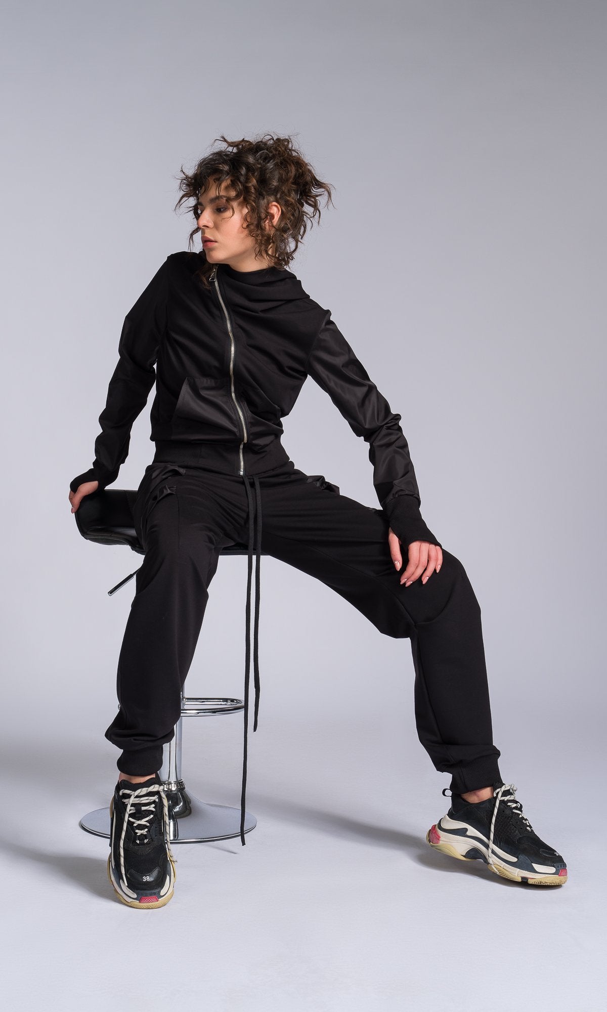 Two-piece Set of Jogger Pants and Hoodie with Asymmetric Closure