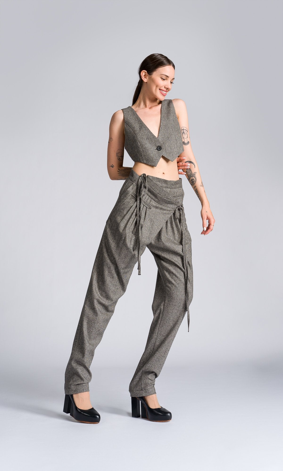 Cropped Herringbone Suit Vest - AAKASHA