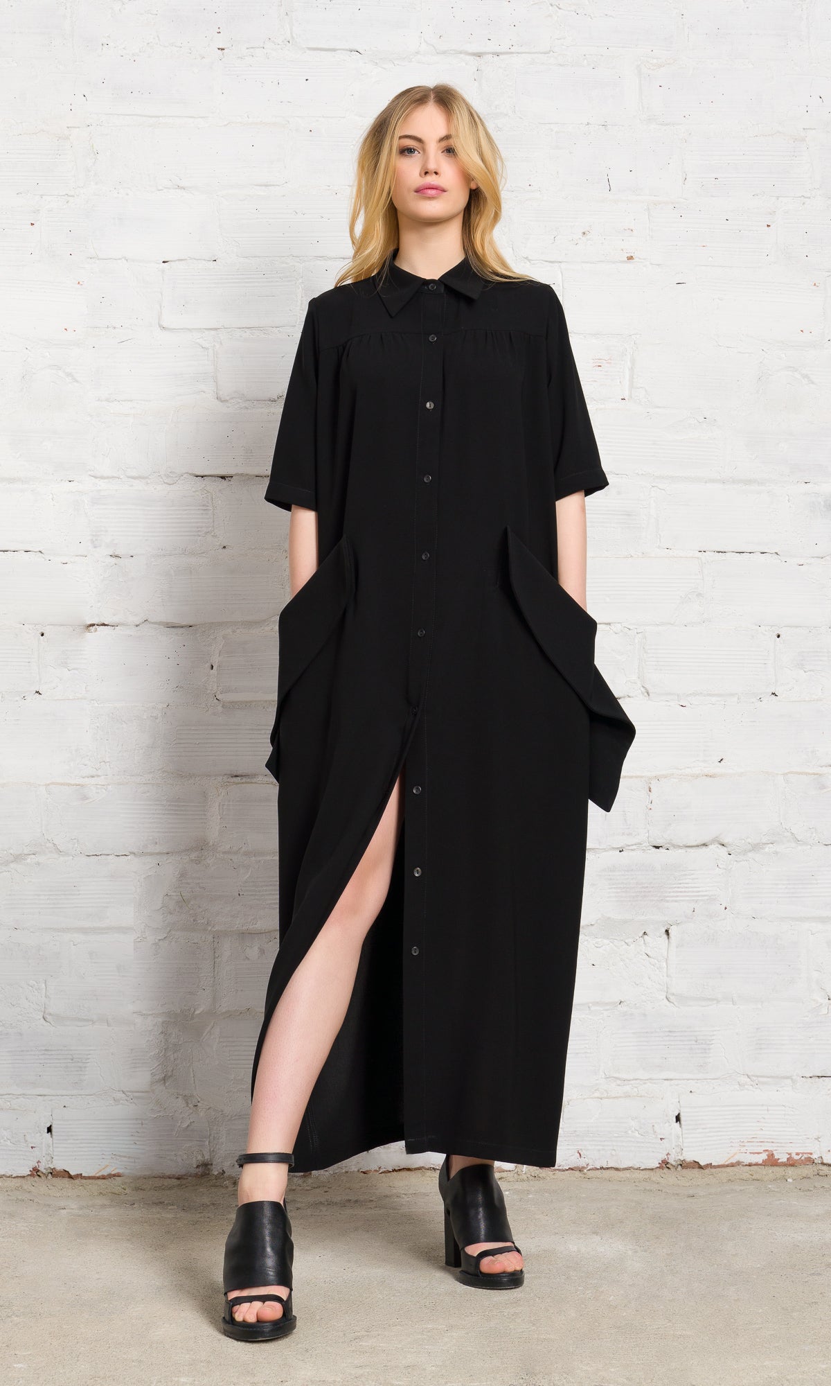 Long Shirt Dress with Large Pockets - AAKASHA