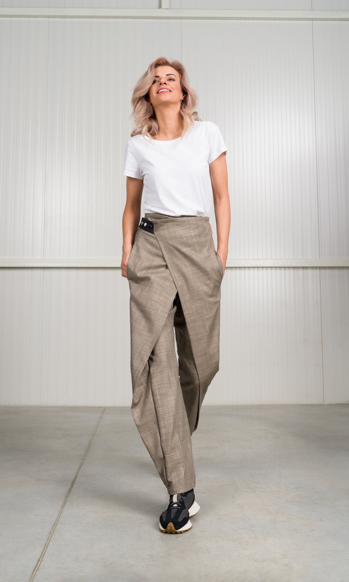 Plain Weave Pants with Overlap Front - AAKASHA