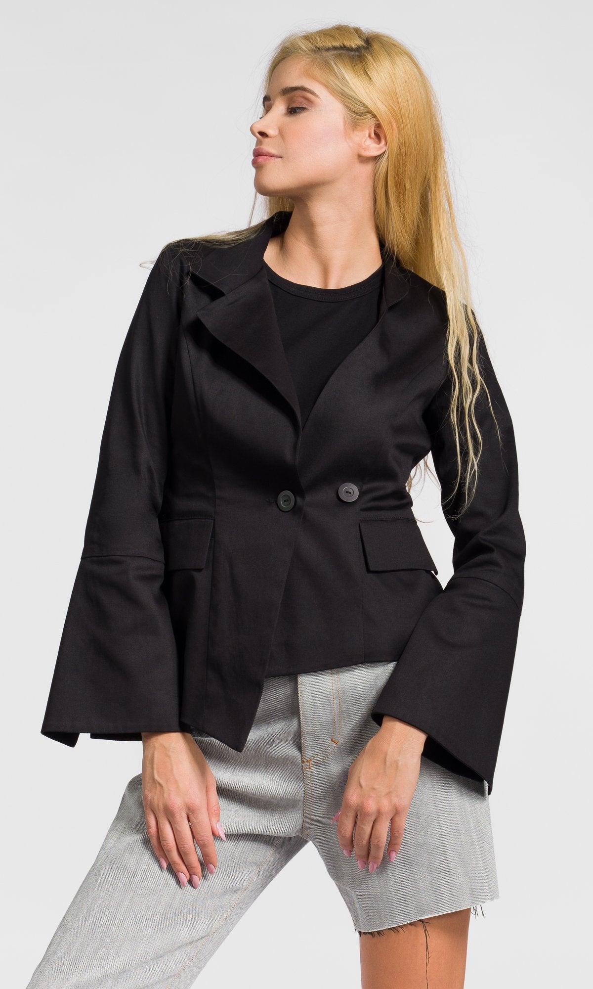 Short Asymmetric Blazer with Flared Sleeves