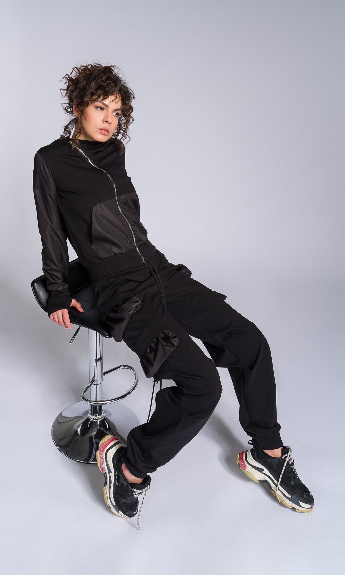 Two-piece Set of Jogger Pants and Hoodie with Asymmetric Closure - AAKASHA