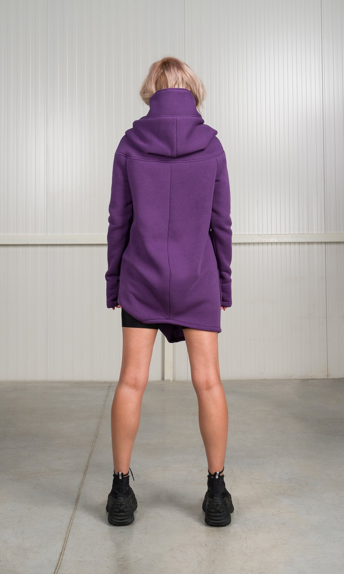 Cotton Fleece Hoodie with Asymmetric Closure - AAKASHA