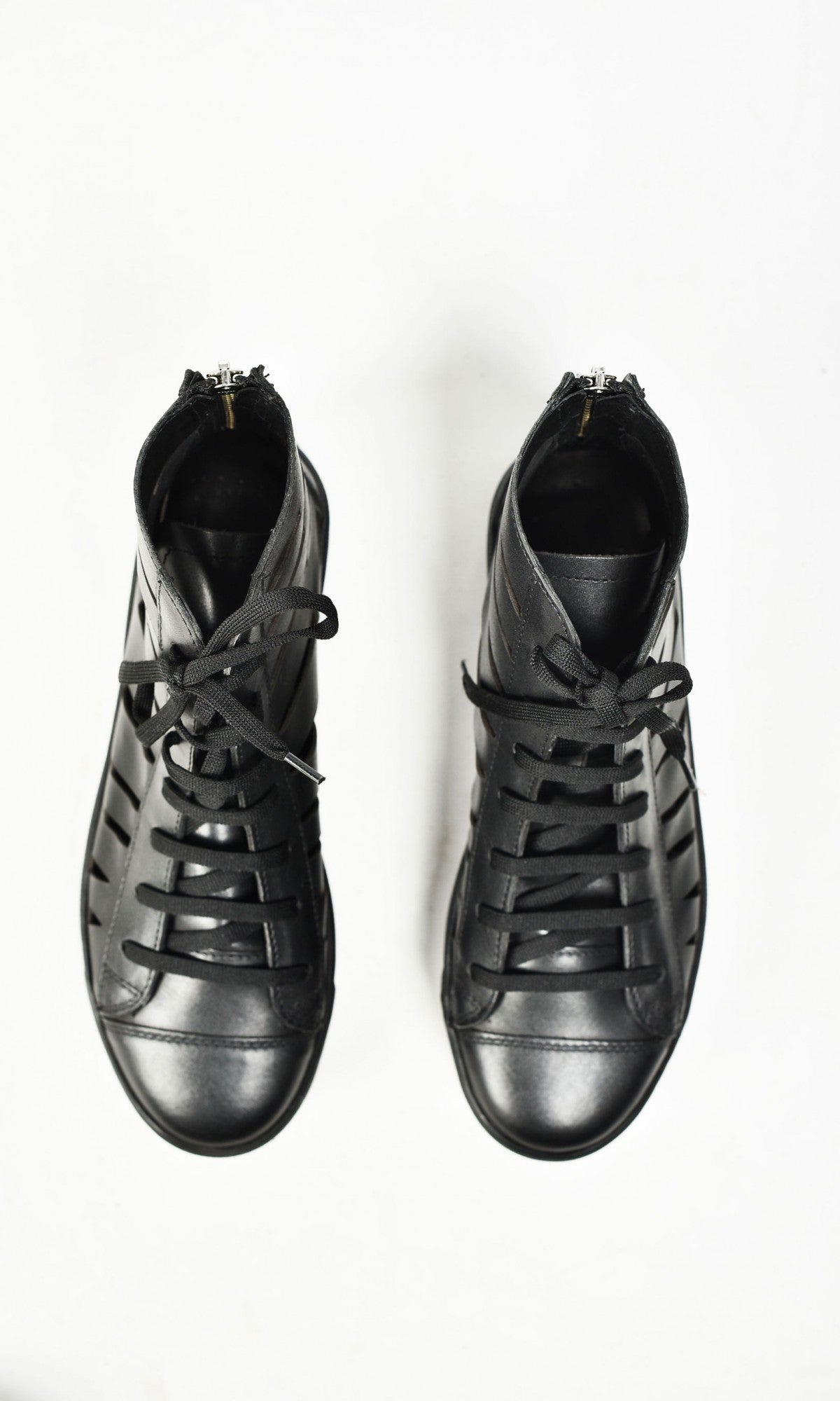 All Black Cutout High Leather Sneakers