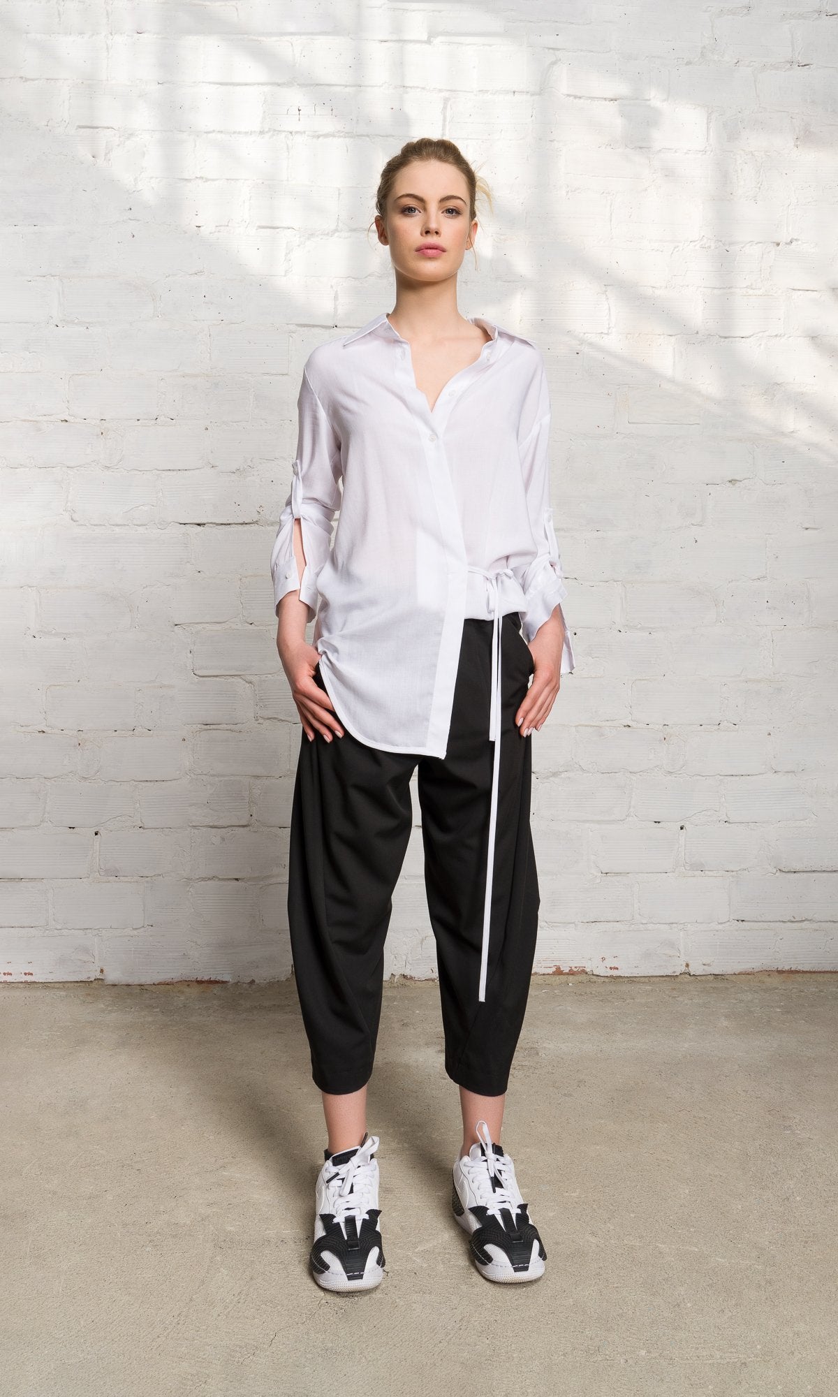 Wrap Shirt with Button-Tab Sleeves - AAKASHA