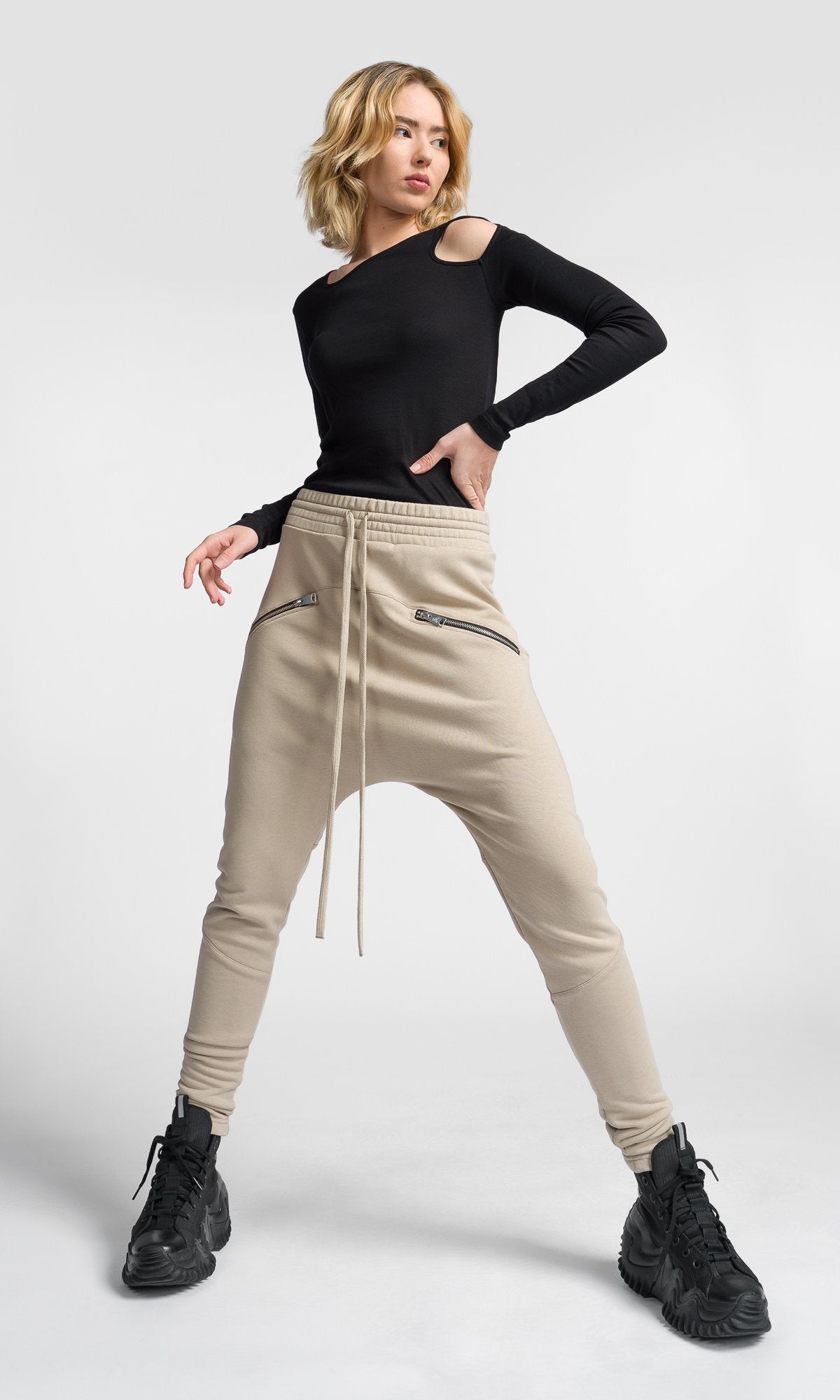 Drop Crotch Pants With Zipper Pockets - AAKASHA