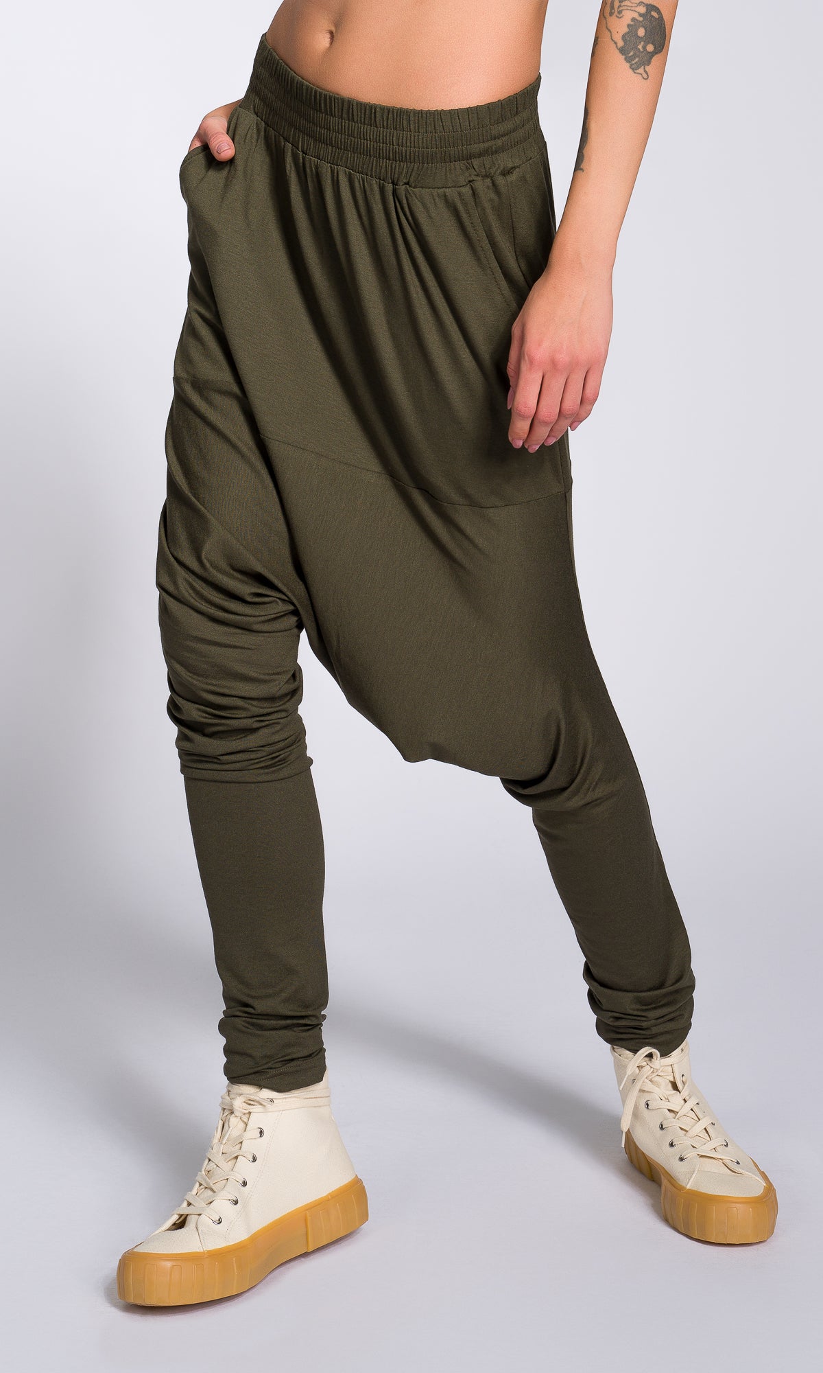 Loose Drop Crotch Pants with Slim Leg - AAKASHA