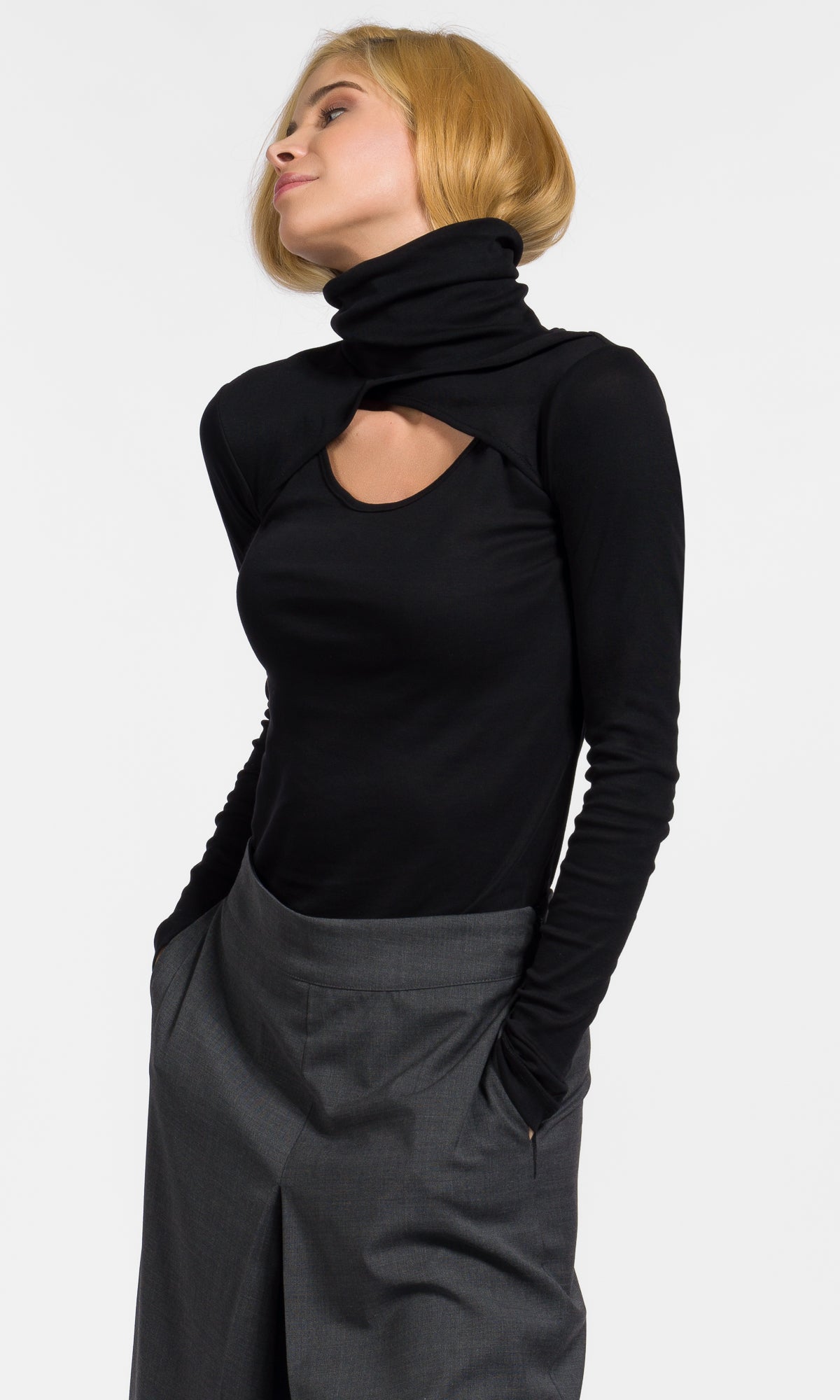 Wrap Turtleneck Cut-Out Top - AAKASHA