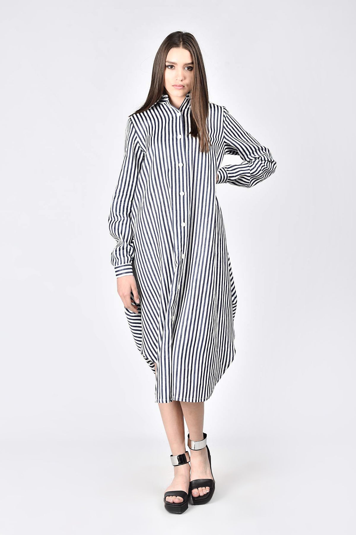 Chemise maxi d'été, chemise maxi sexy en viscose grande taille / robe-chemise élégante à rayures