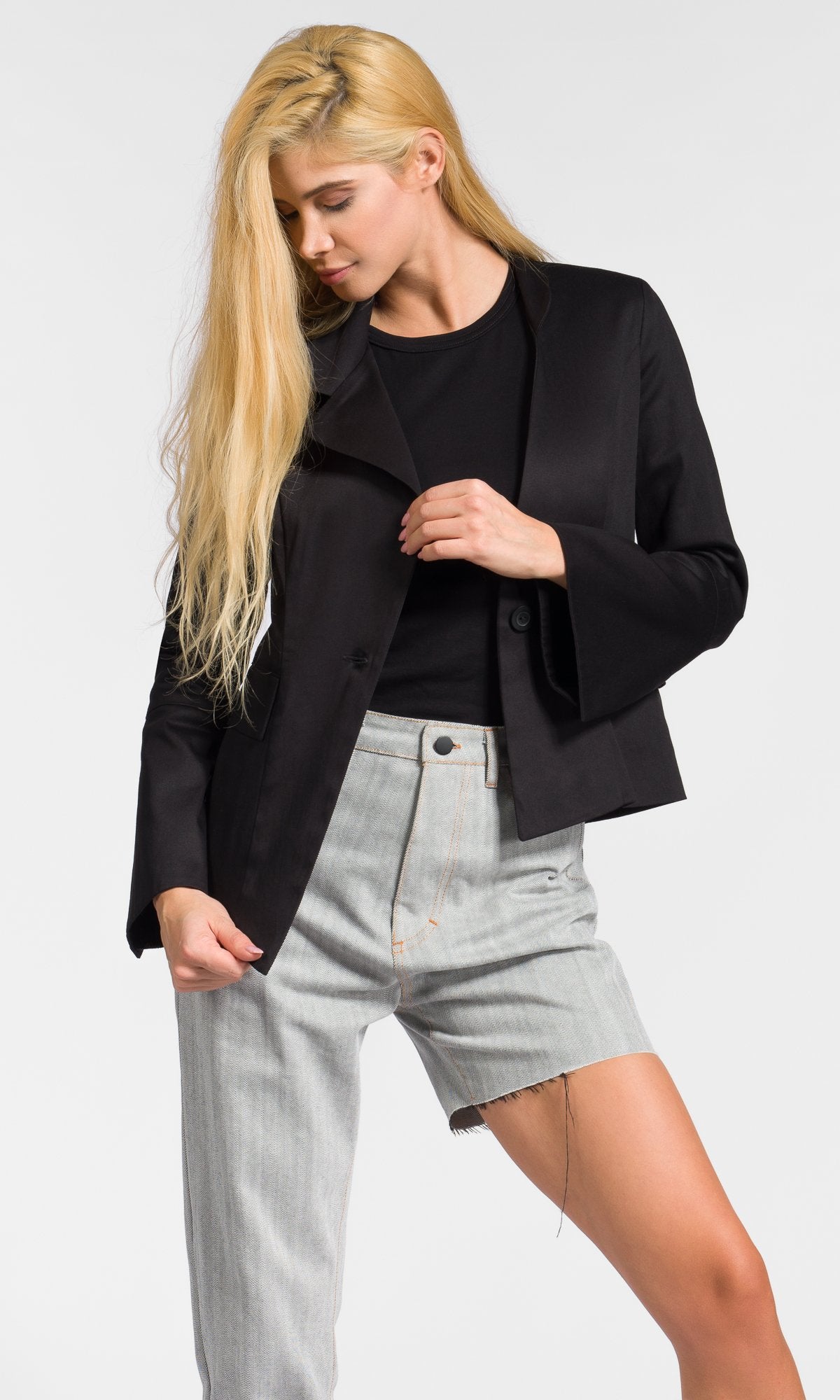 Short Asymmetric Blazer with Flared Sleeves