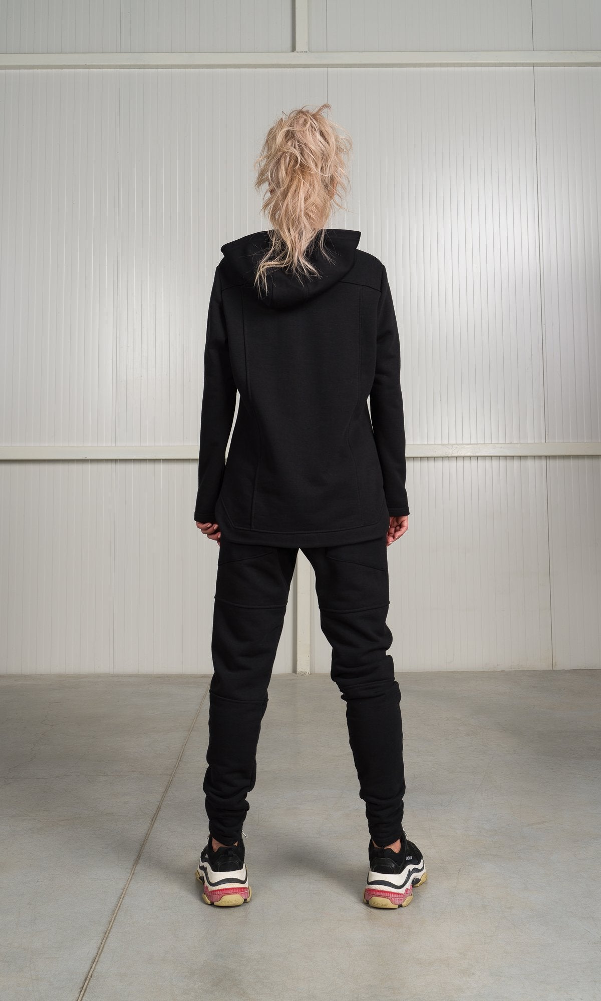Two-piece Set of Hooded Sweatshirt and Jogger Pants with Seam Details