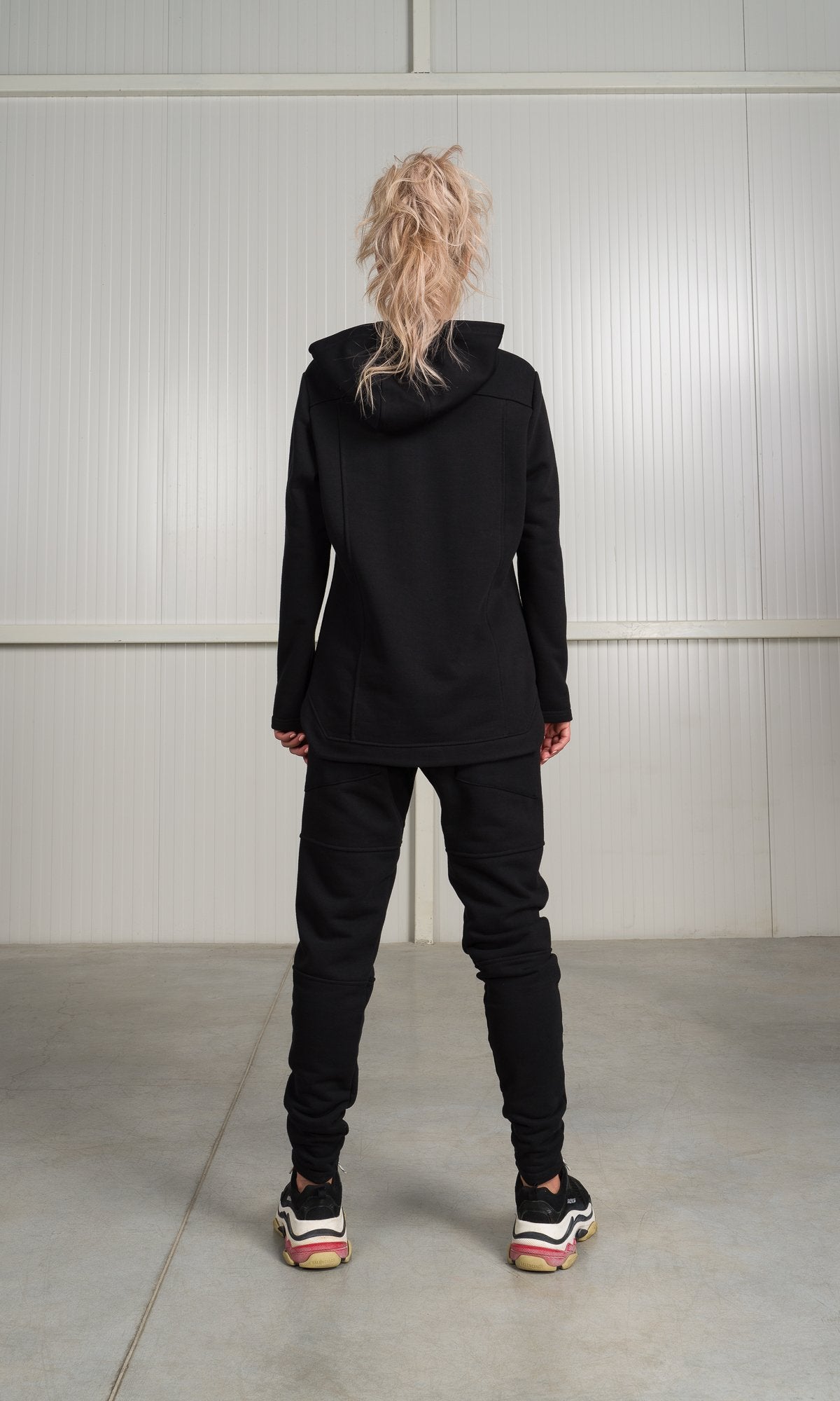 Two-piece Set of Hooded Sweatshirt and Jogger Pants with Seam Details - AAKASHA