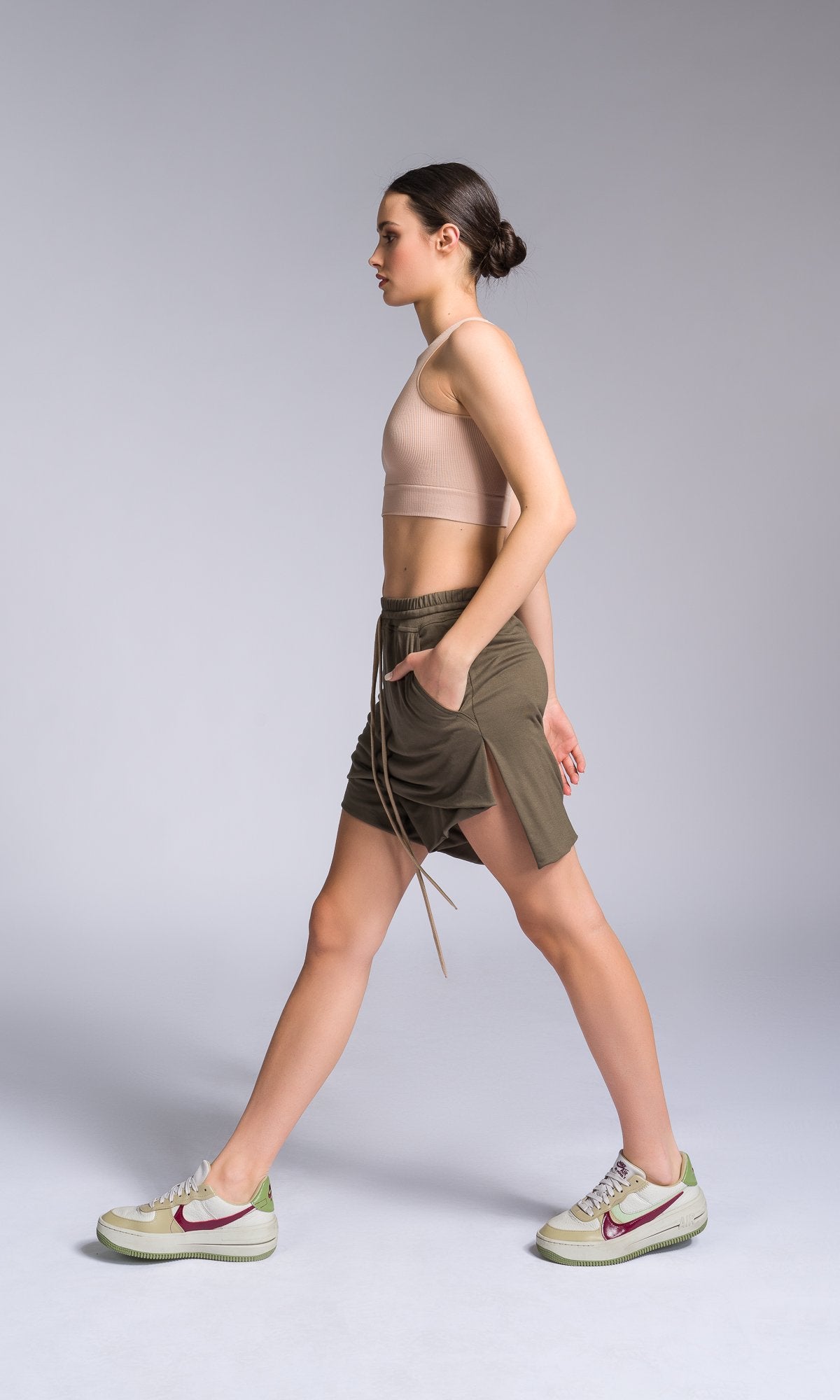 Two-piece Set of Asymmetric Tank Top and Shorts with Skirt Overlay - AAKASHA