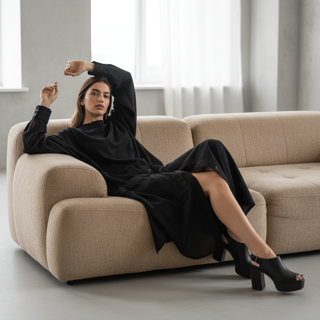 Deconstructed Oversized Shirt Black Dress