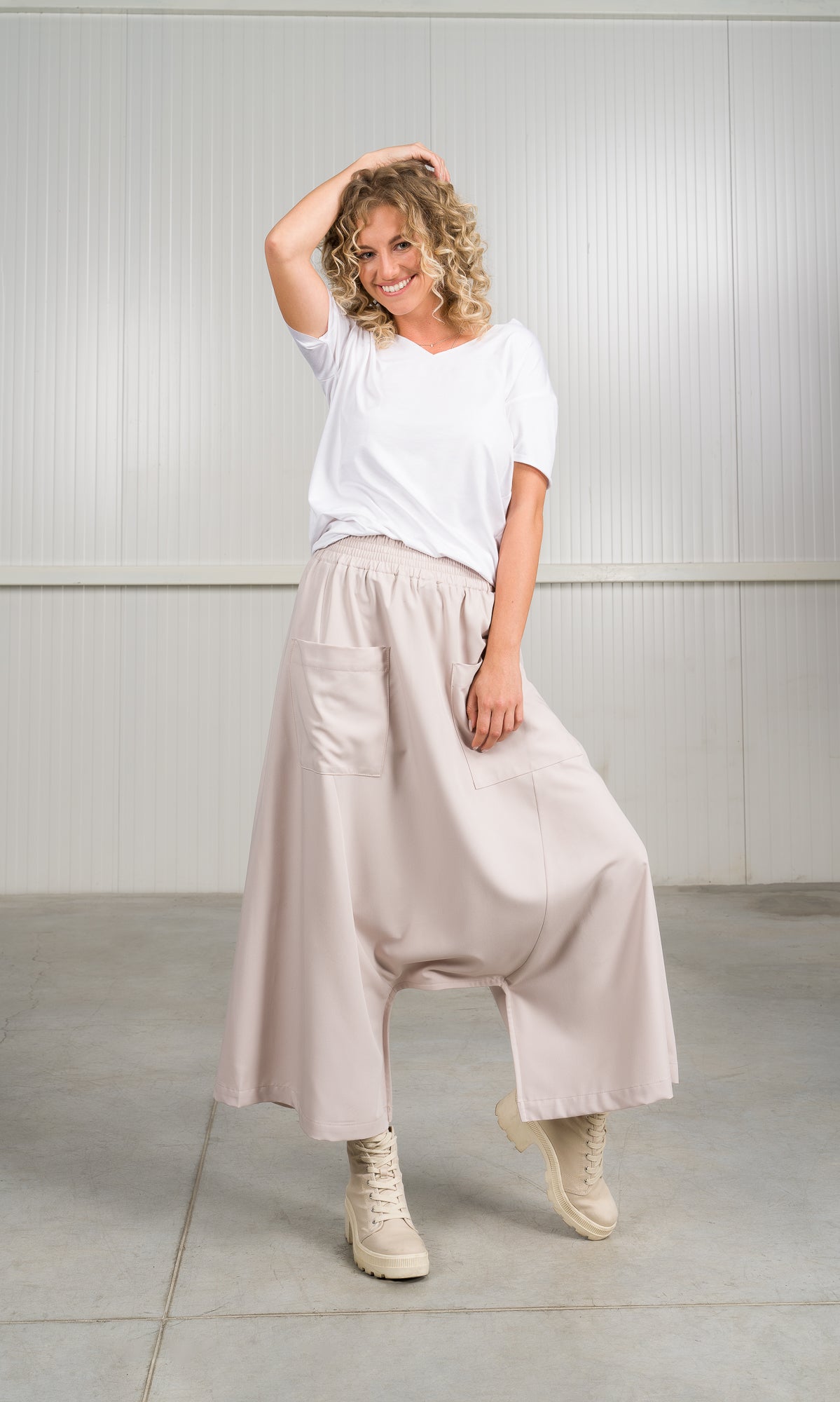 Deep Drop Crotch Pants with Wide Legs