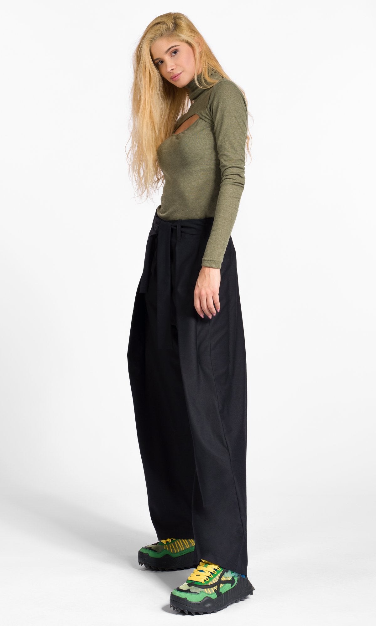 Wide Leg Pants With Ribbon Belt - AAKASHA