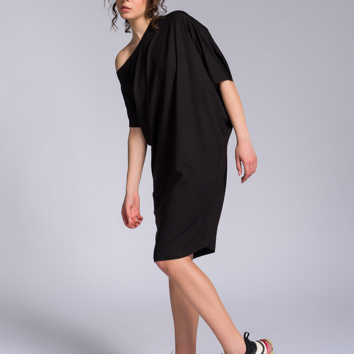 Batwing Sleeve Asymmetric Mini Dress