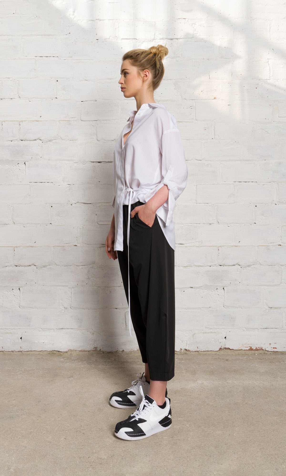 Wrap Shirt with Button-Tab Sleeves - AAKASHA