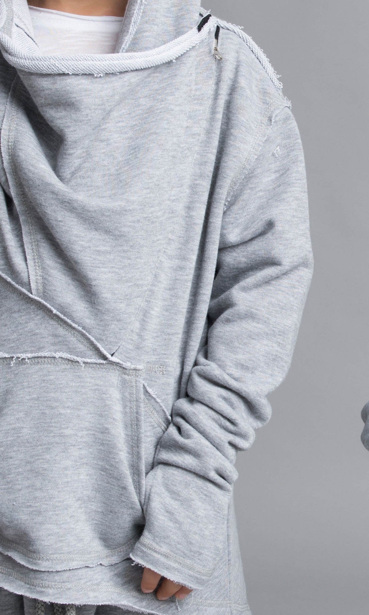 Asymmetric Front Pocket Cotton Hoodie - AAKASHA