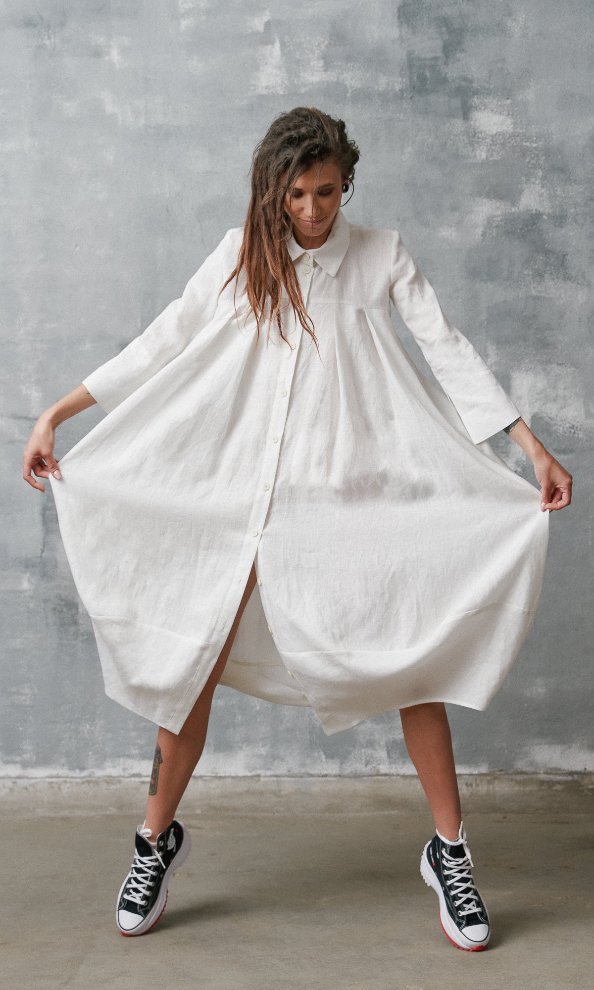 Cocoon Linen Shirt Dress - AAKASHA