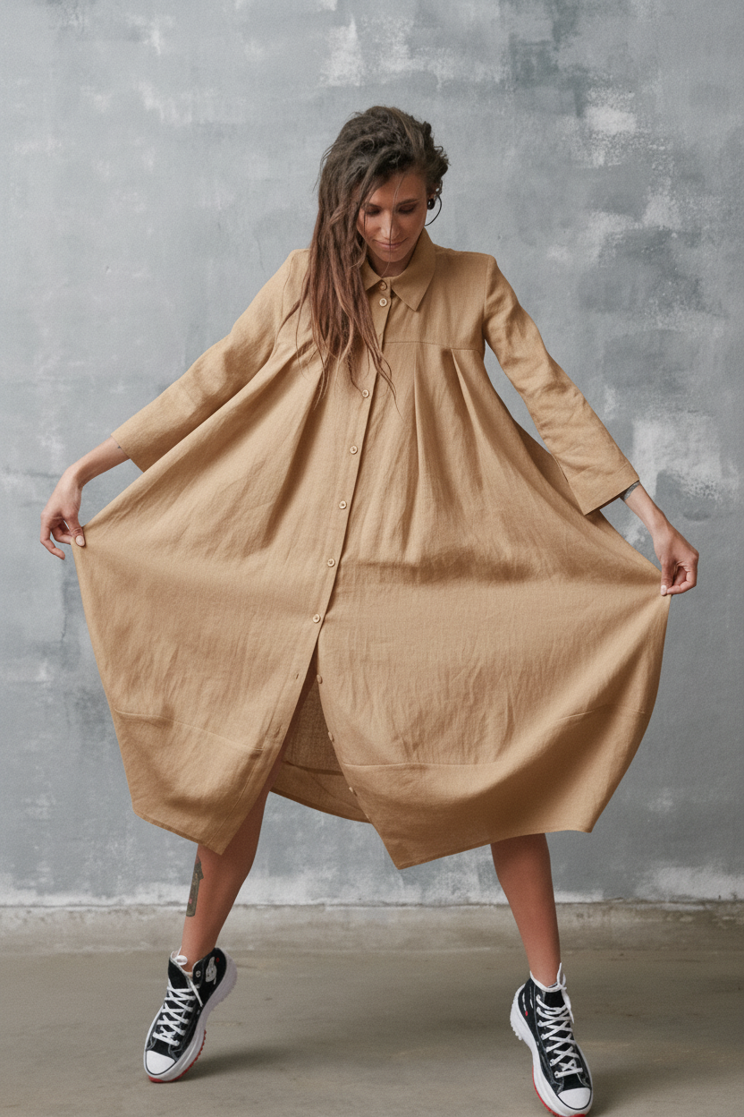 Cocoon Leinenhemdkleid