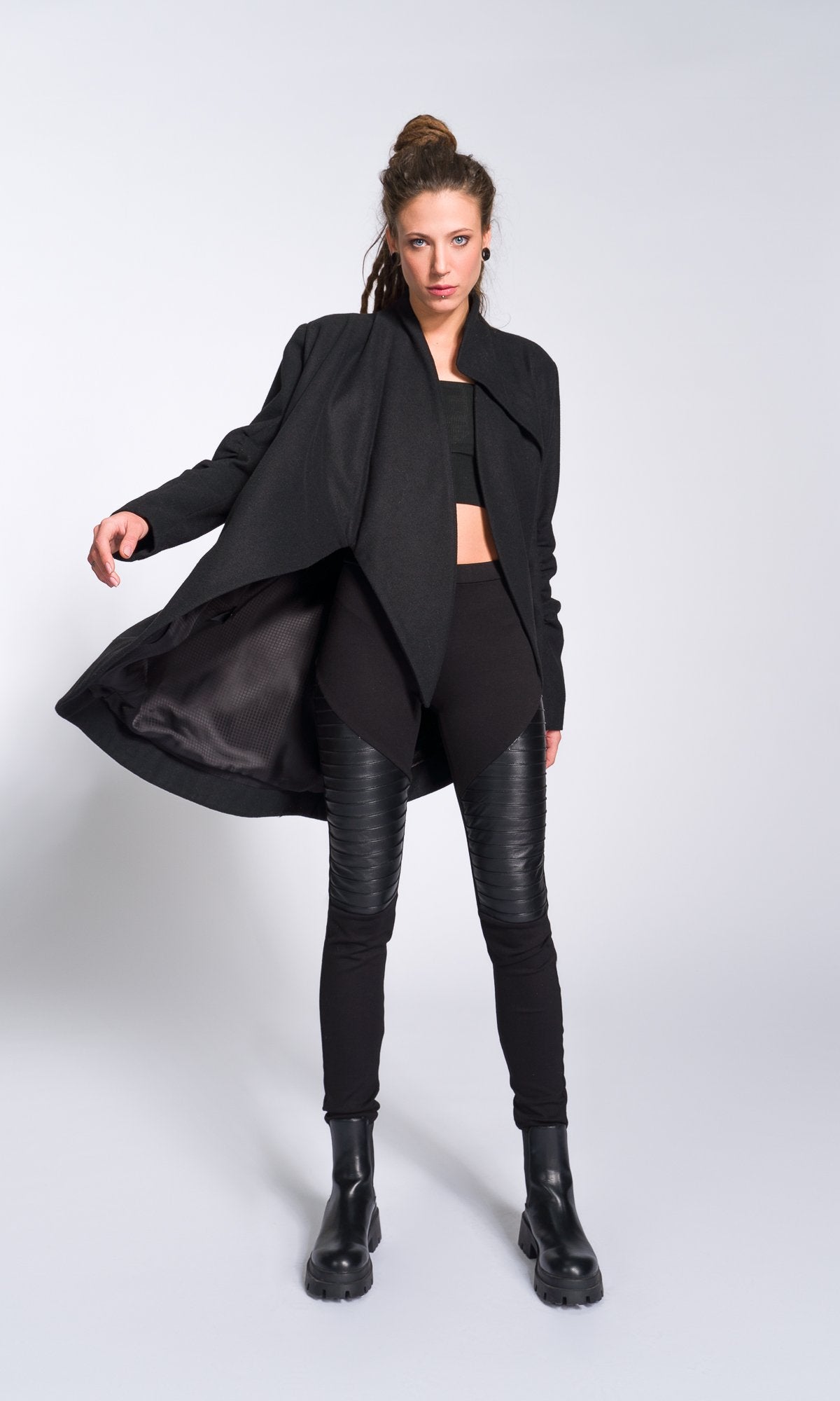 Wool Felt Coat with Asymmetric Tiered Closure - AAKASHA