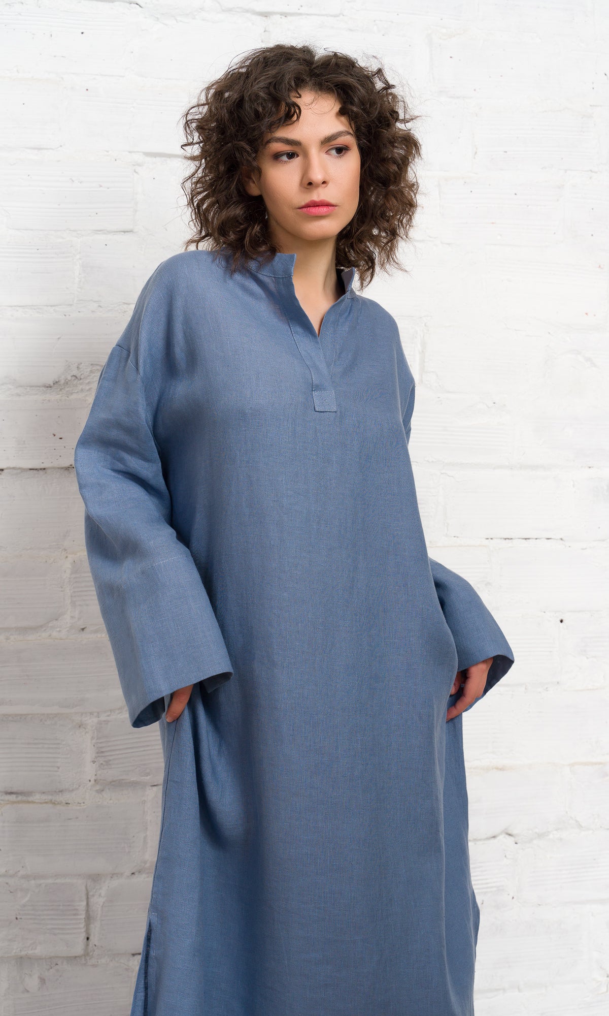 Relaxed Fit Linen Shirt Dress - AAKASHA