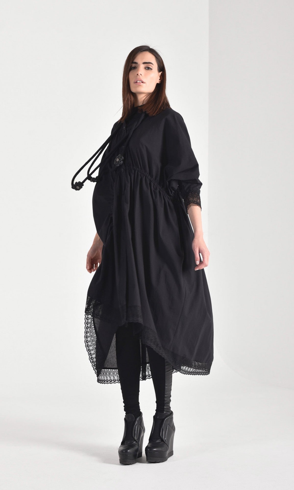 Maxi Shirt Dress with Lace Ends - AAKASHA