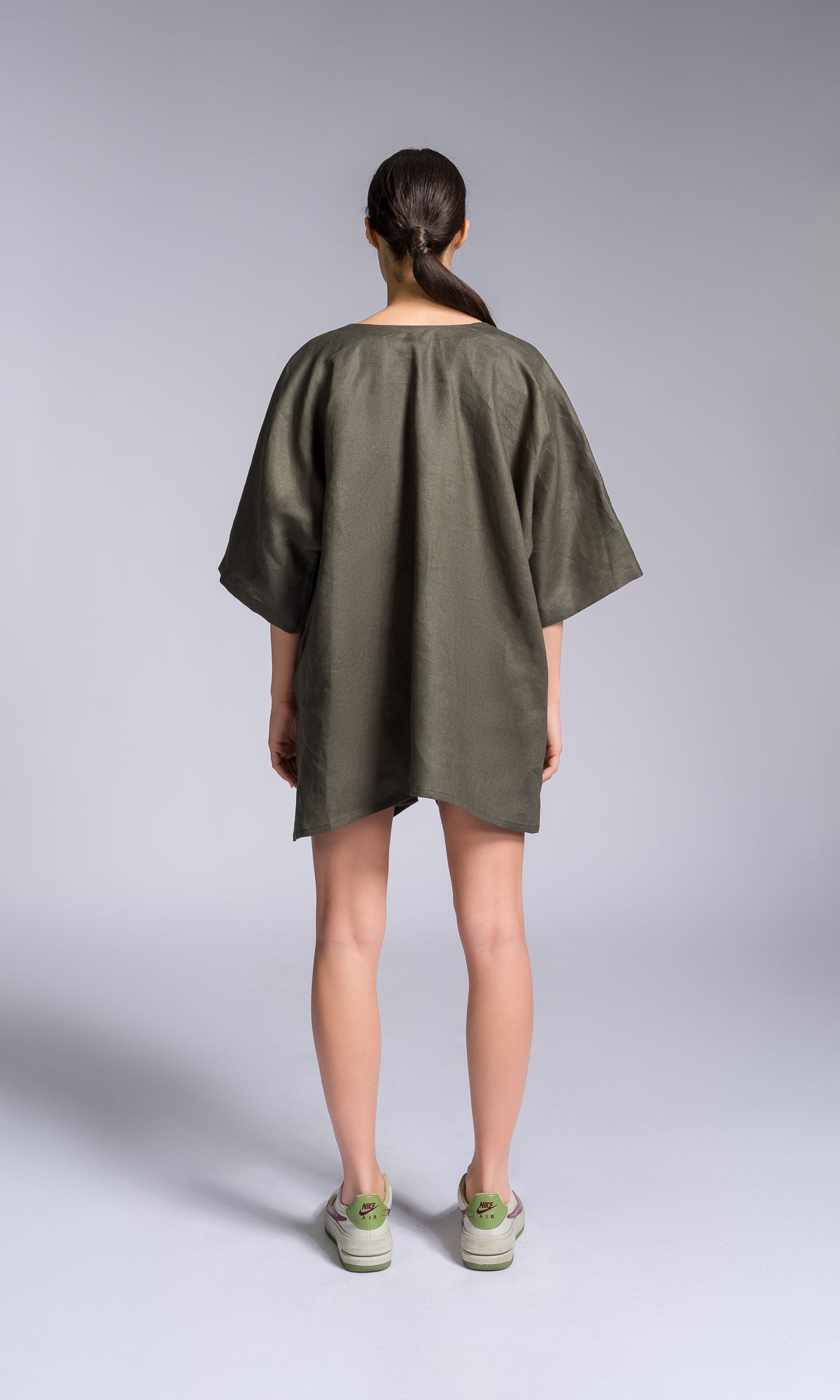 Two-piece Set of Linen Kimono Blouse and Twisted Shorts - AAKASHA