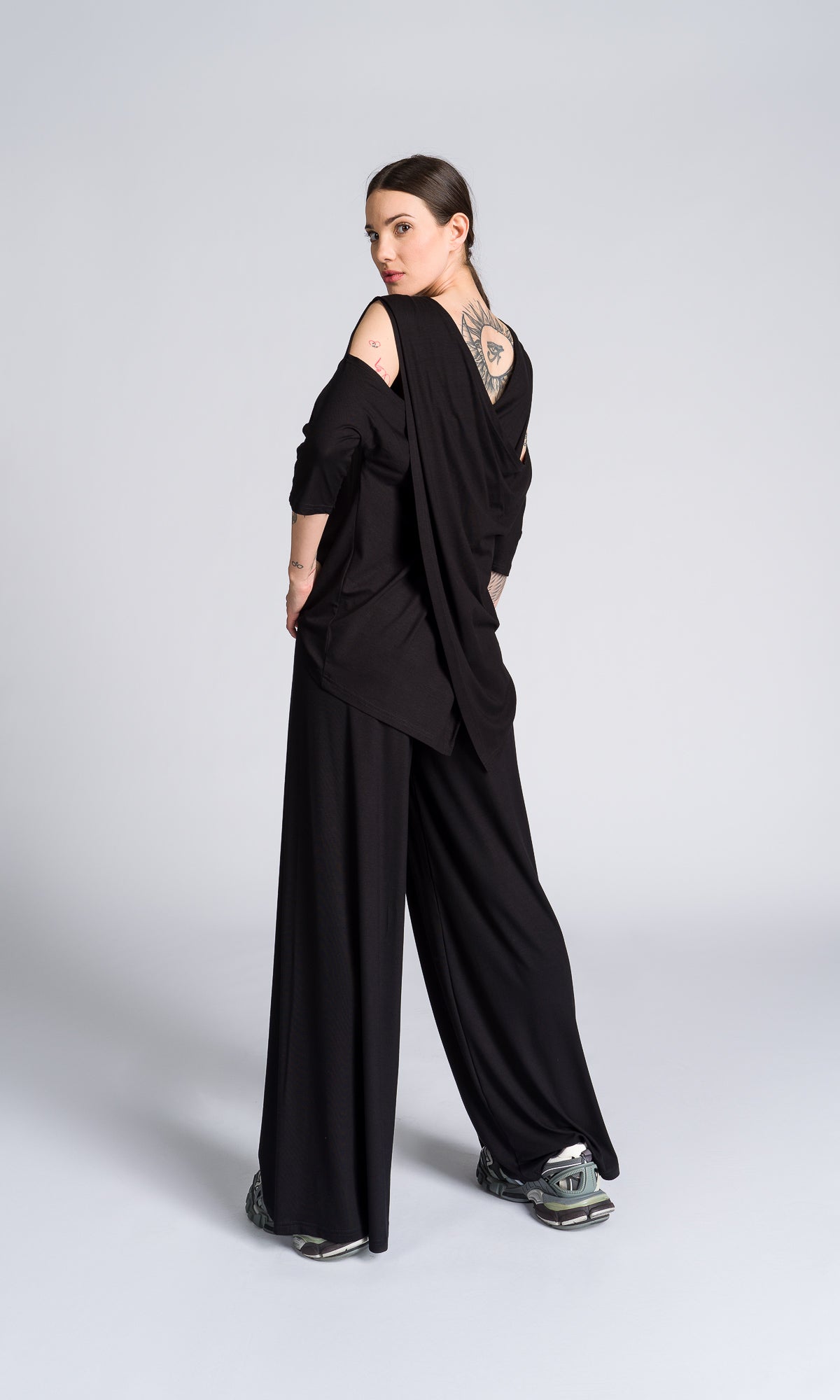 Draped Cross Back Top with Cut-out Shoulders - AAKASHA