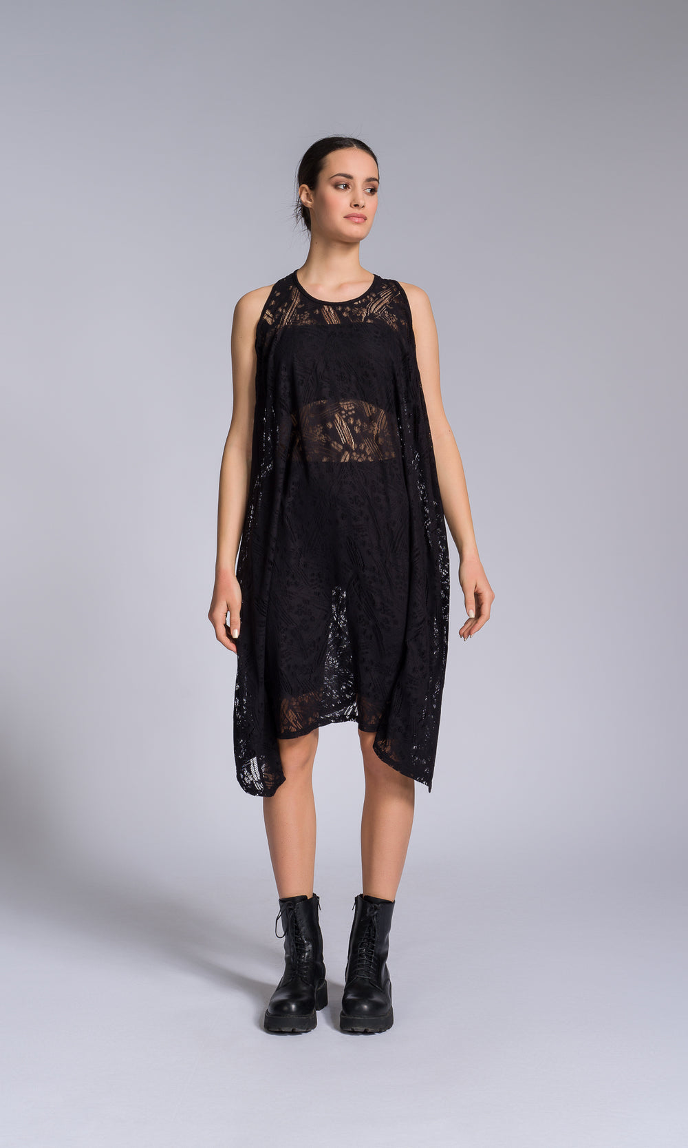 Mixed Fabric Modular Draped Dress
