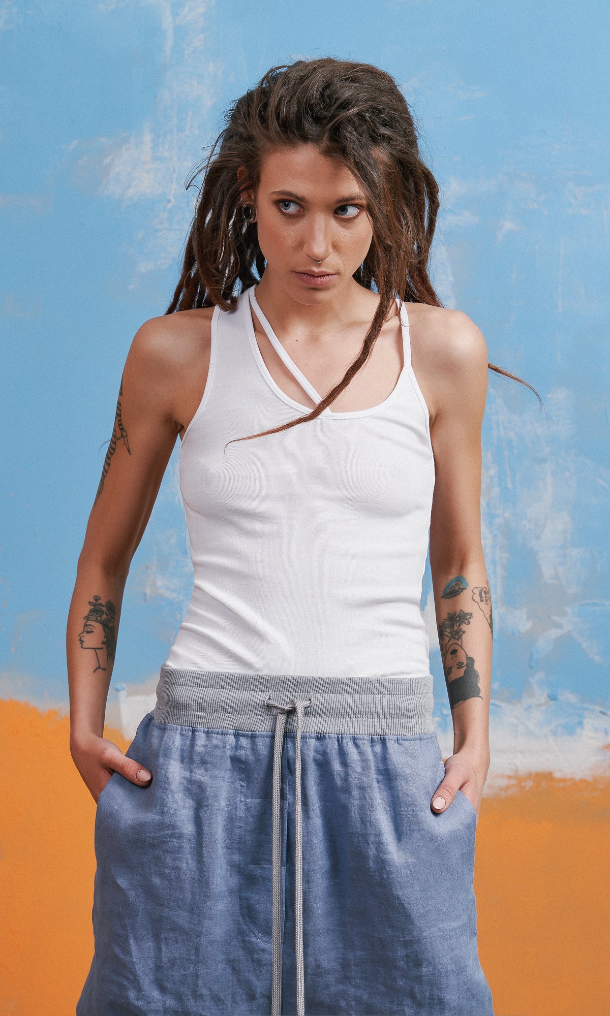 Tank Top with Asymmetric Straps - AAKASHA