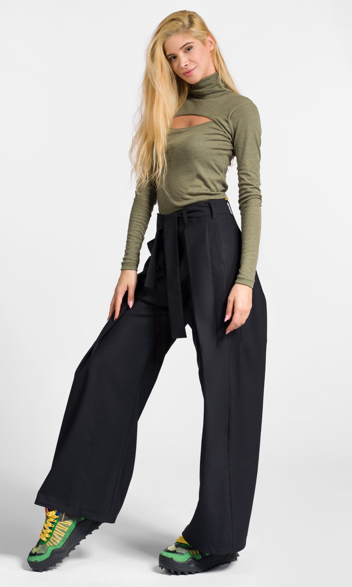 Wide Leg Pants With Ribbon Belt - AAKASHA