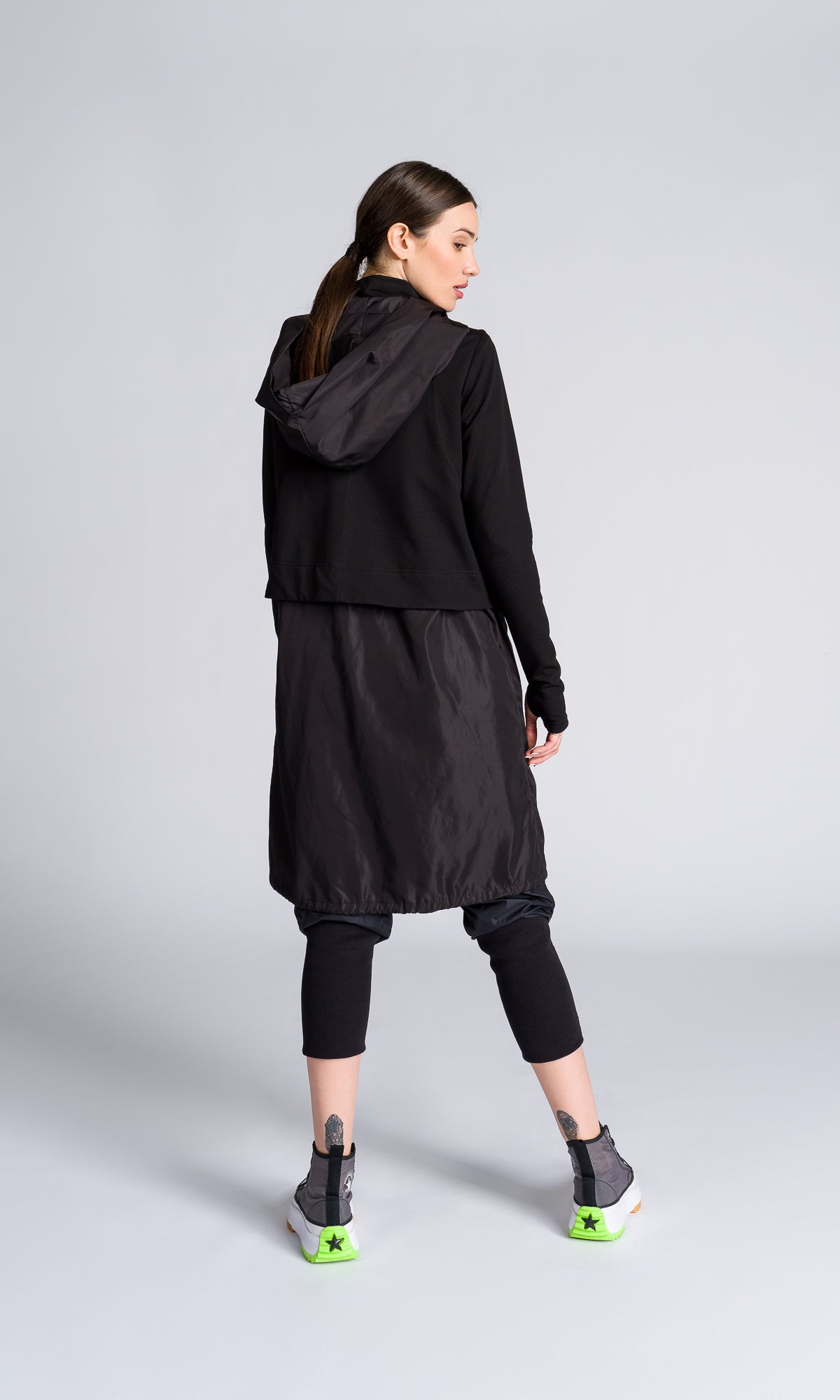 Long Hooded Jacket with Backpack Straps - AAKASHA