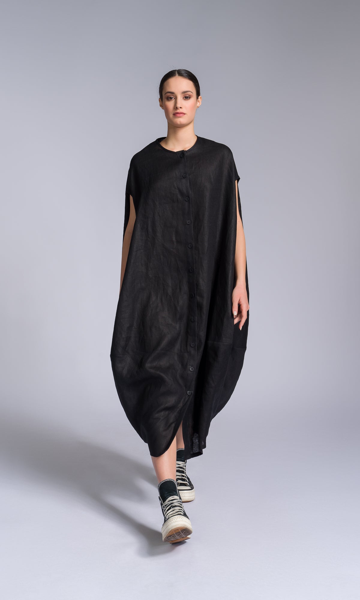 Sleeveless Cocoon Linen Shirt Dress - AAKASHA