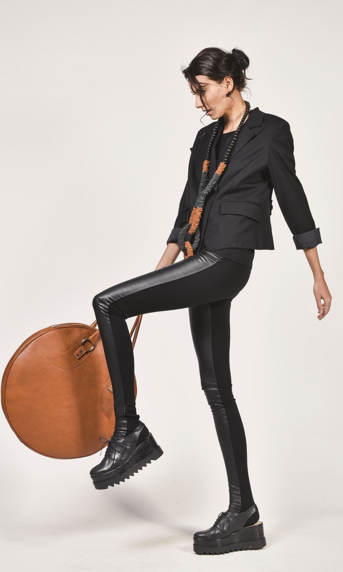 Black Leggings with Vegan Leather Front - AAKASHA